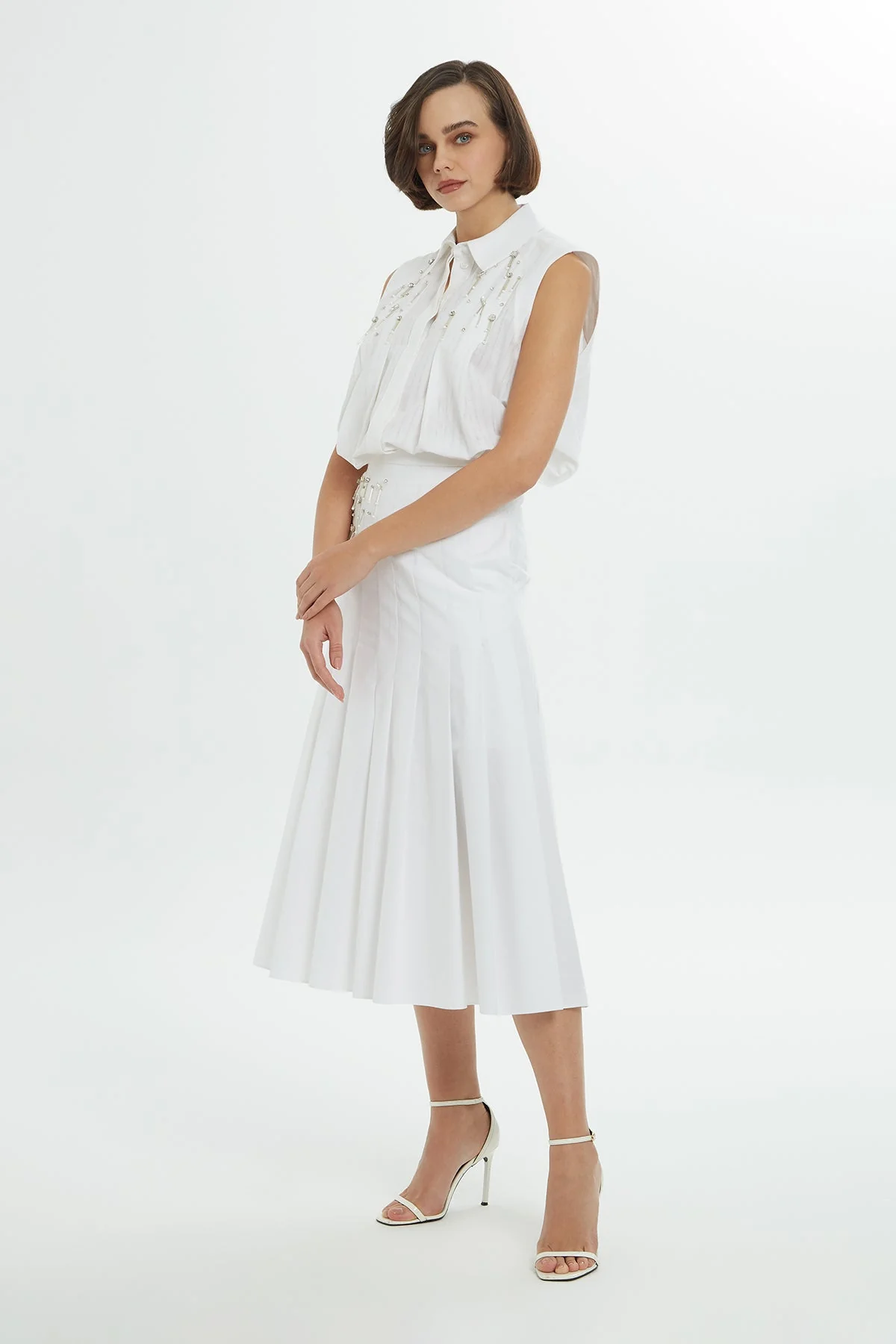White Embroidered Midi Skirt - Image 3