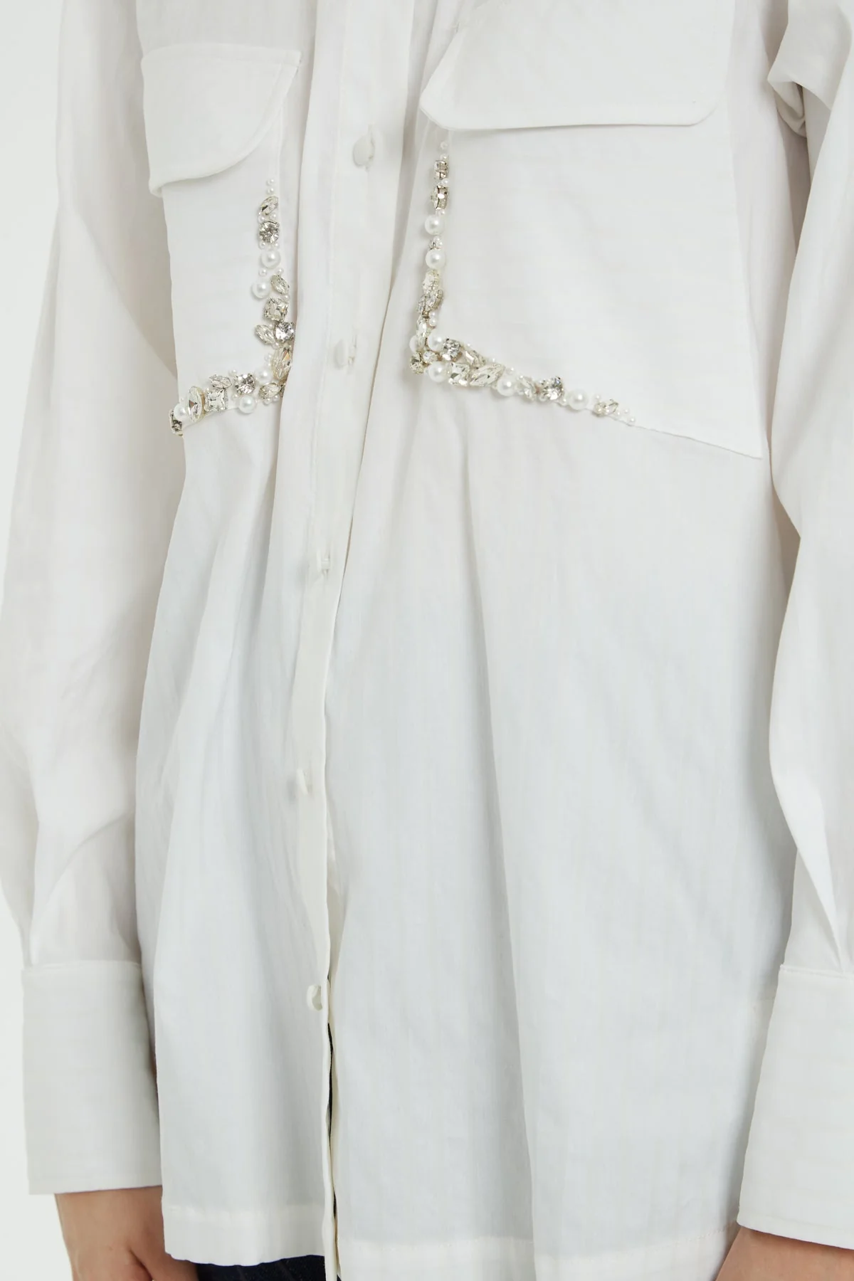 White Embroidered-Pocket Cotton Shirt - Image 2