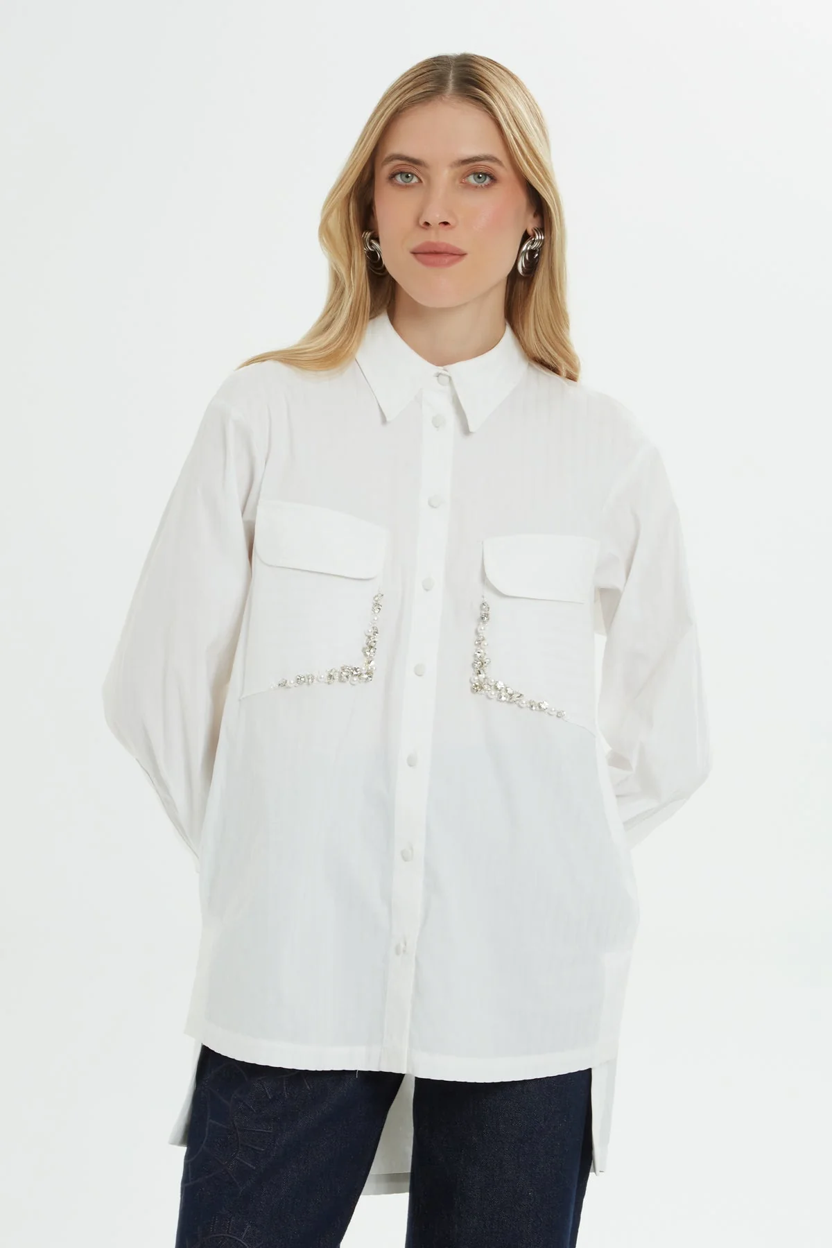 White Embroidered-Pocket Cotton Shirt - Image 3