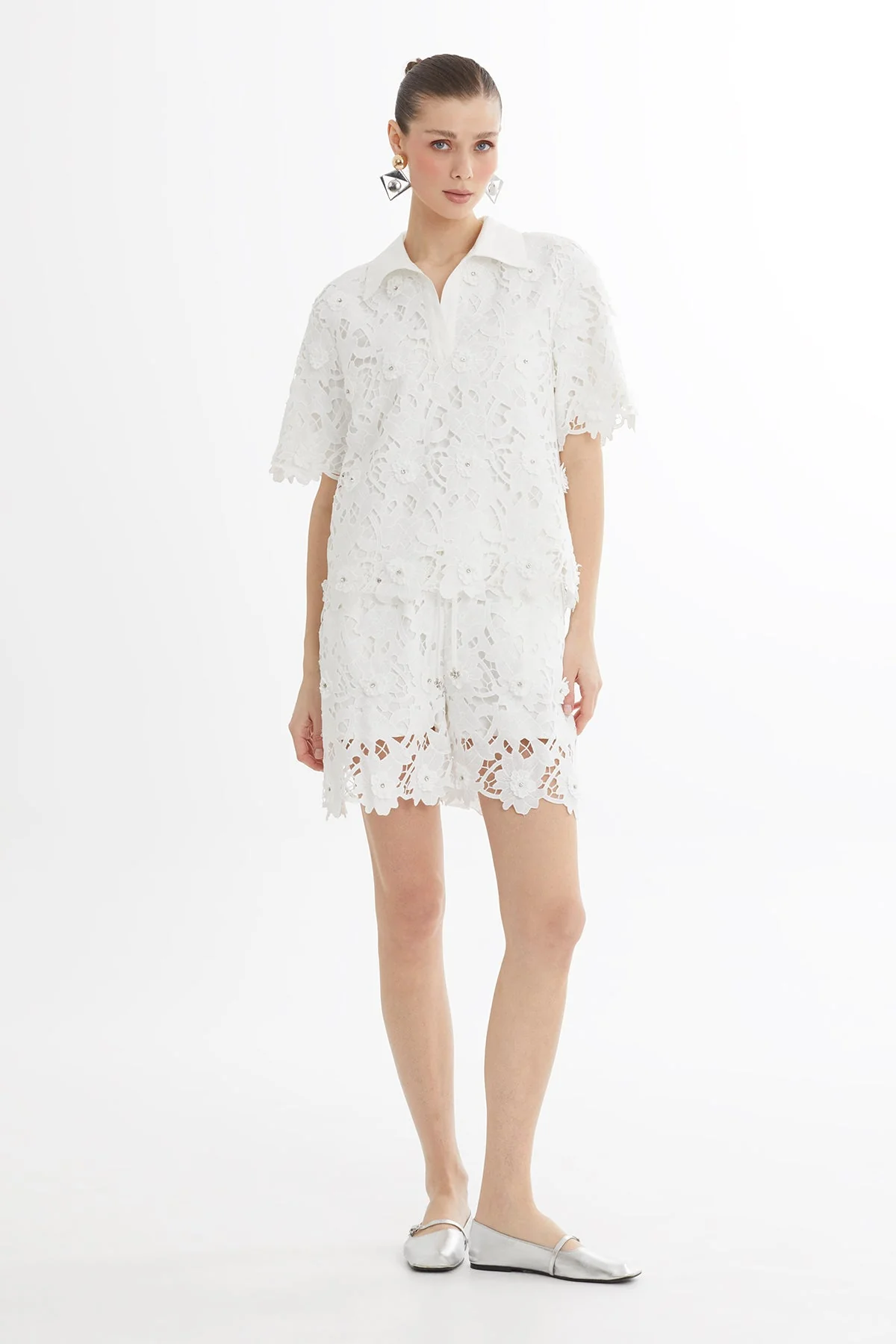 White Embroidered Printed Blouse