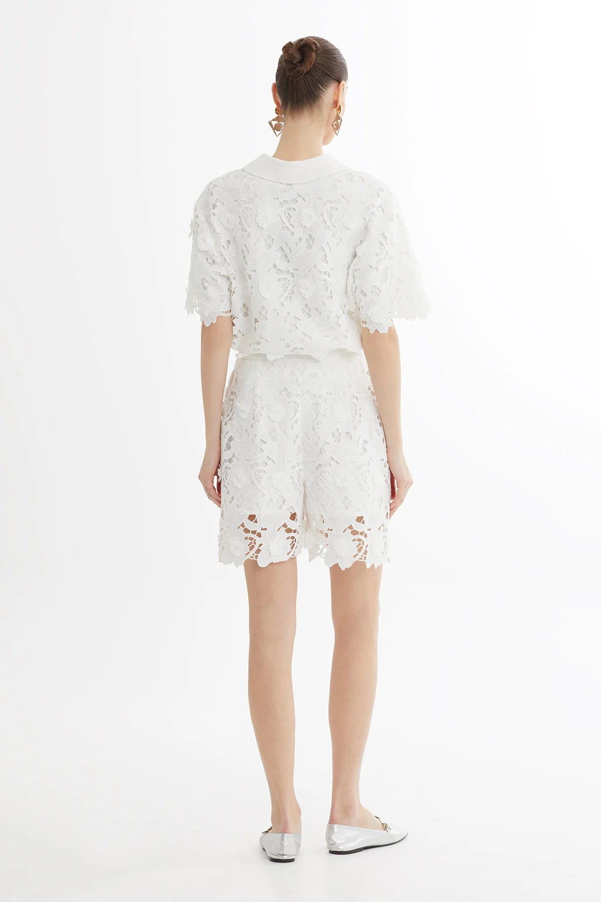 White Embroidered Printed Shorts - Image 4