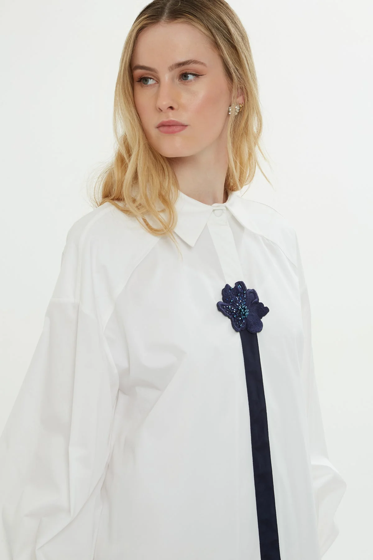 White Embroidered Shirt Dress - Image 3