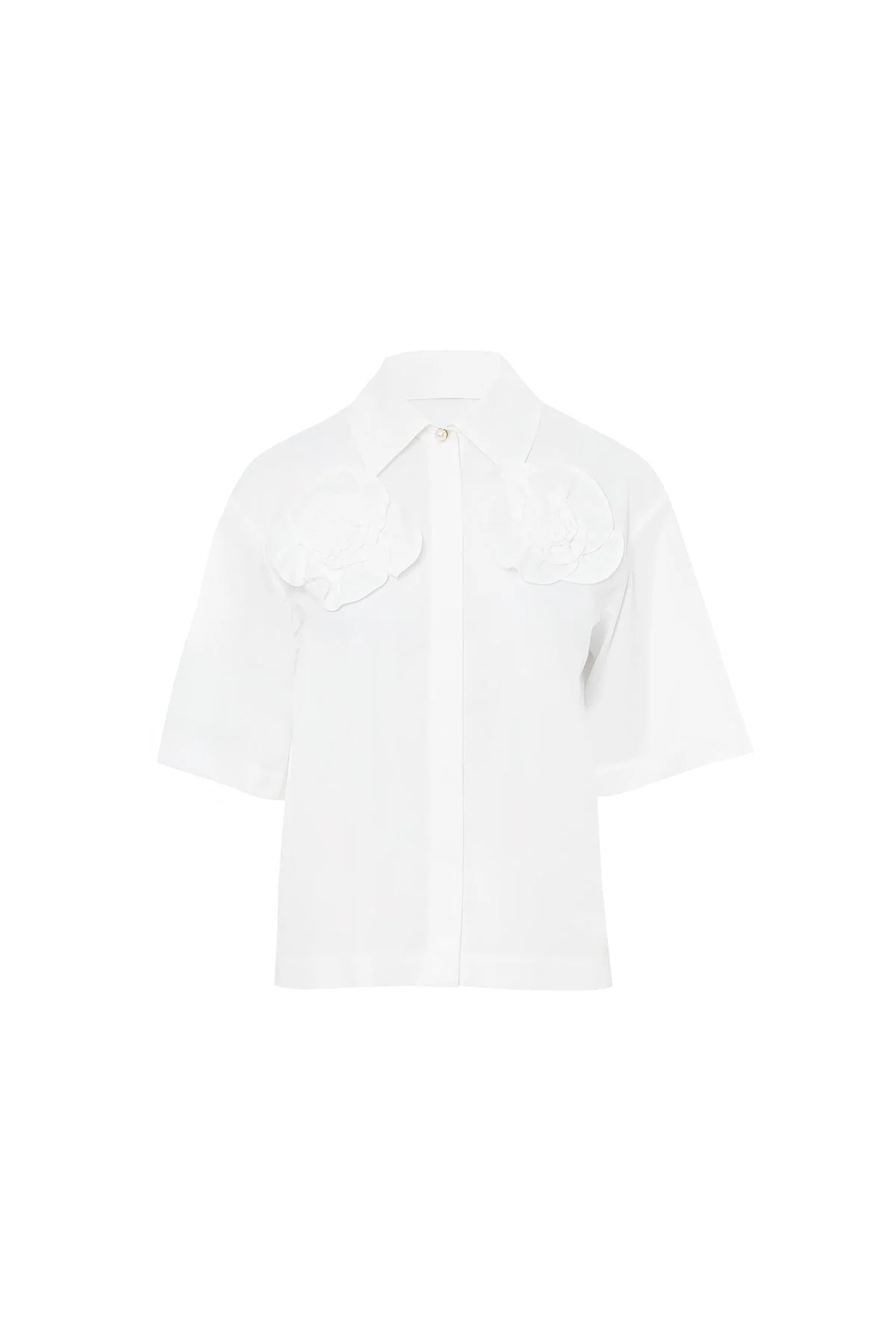 White Floral-Detail Cotton Shirt