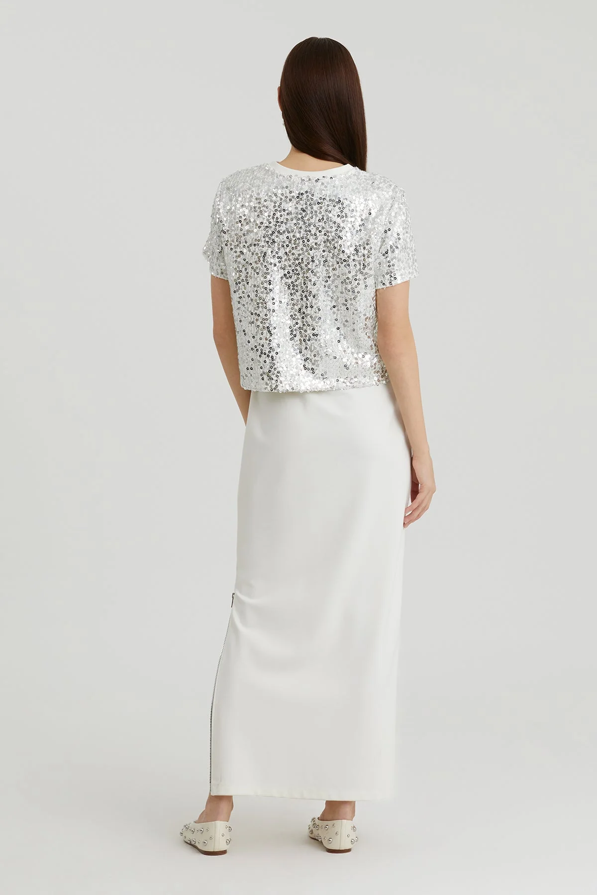 White Floral Embroidered Stretch Dress - Image 6