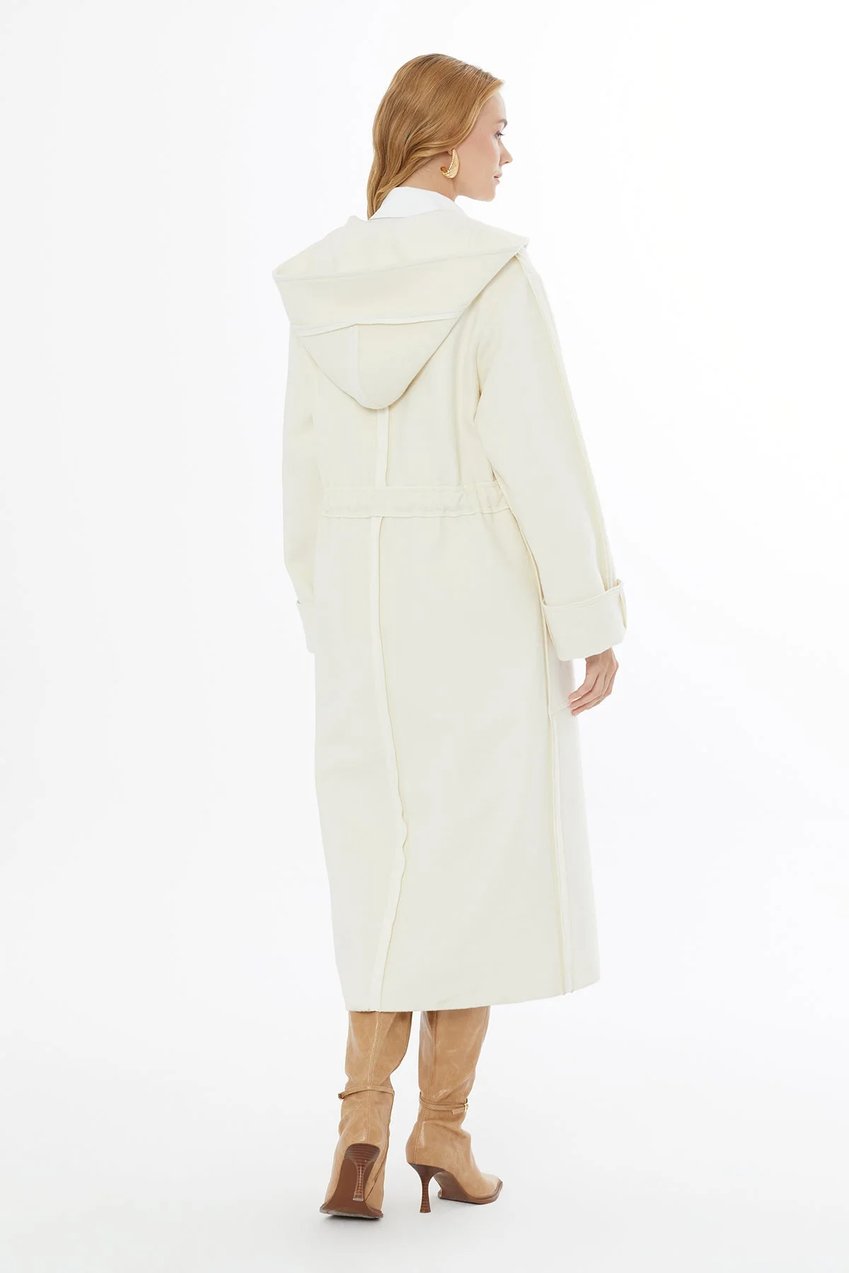 White Hooded Coat with Tie Detail - Image 5