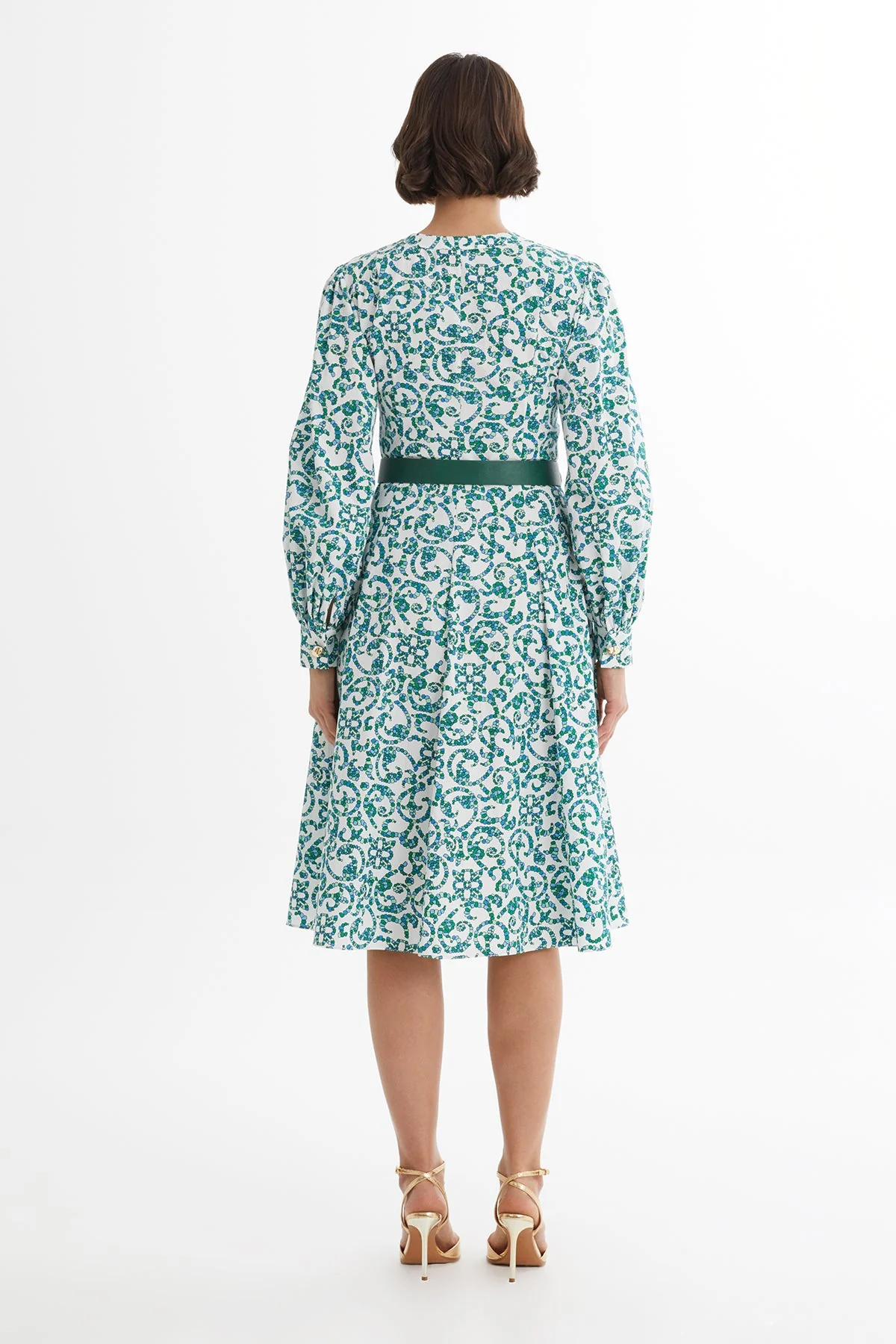 White Leather-Belted Patterned Dress - Image 4