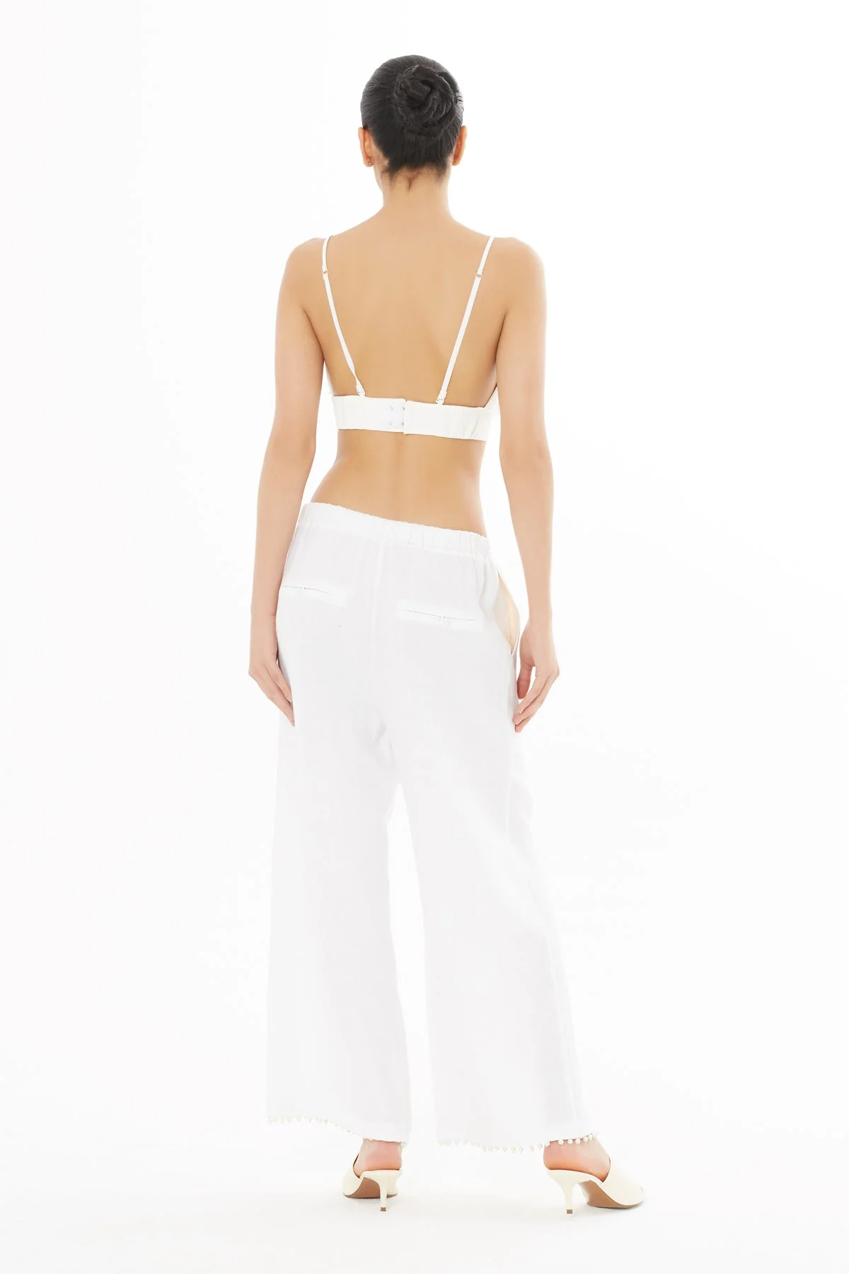 White Linen Trousers with Pearl Detail - Image 4