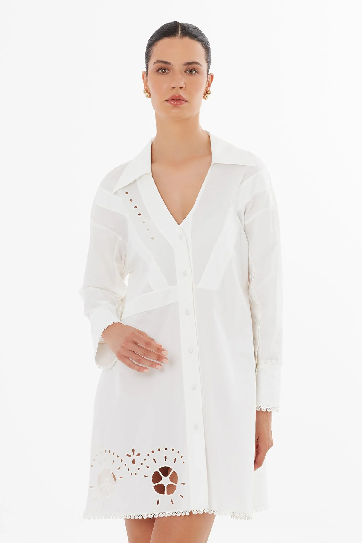 White Long-Sleeve Slit Mini Dress - Image 2