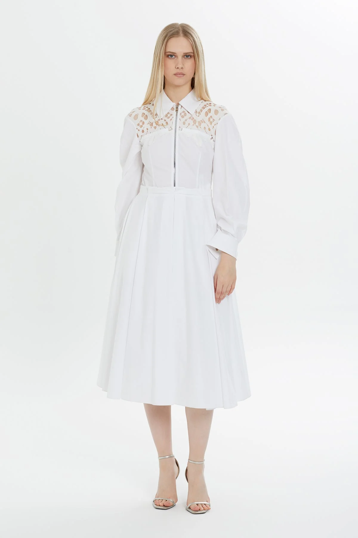 White Midi Zipper Detail Dress