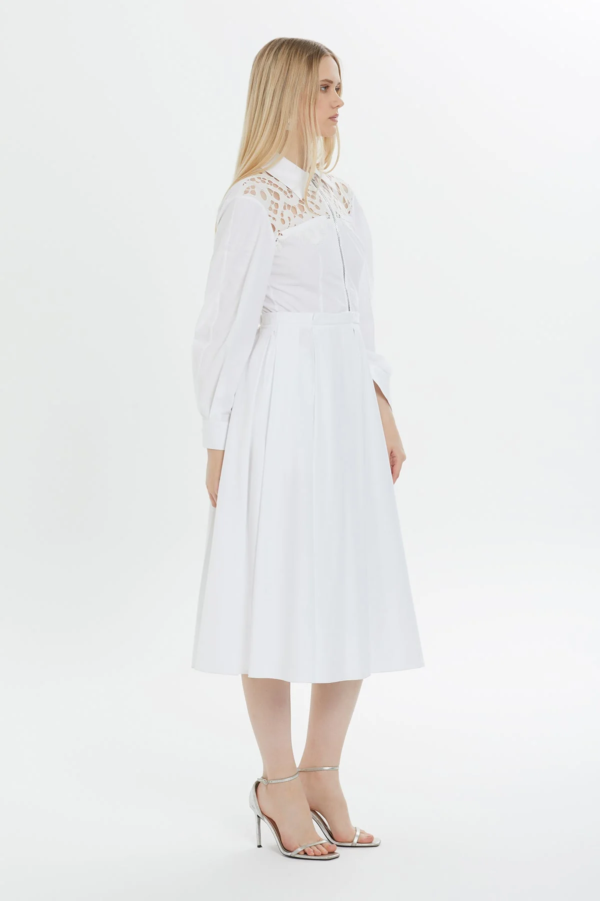 White Midi Zipper Detail Dress - Image 2
