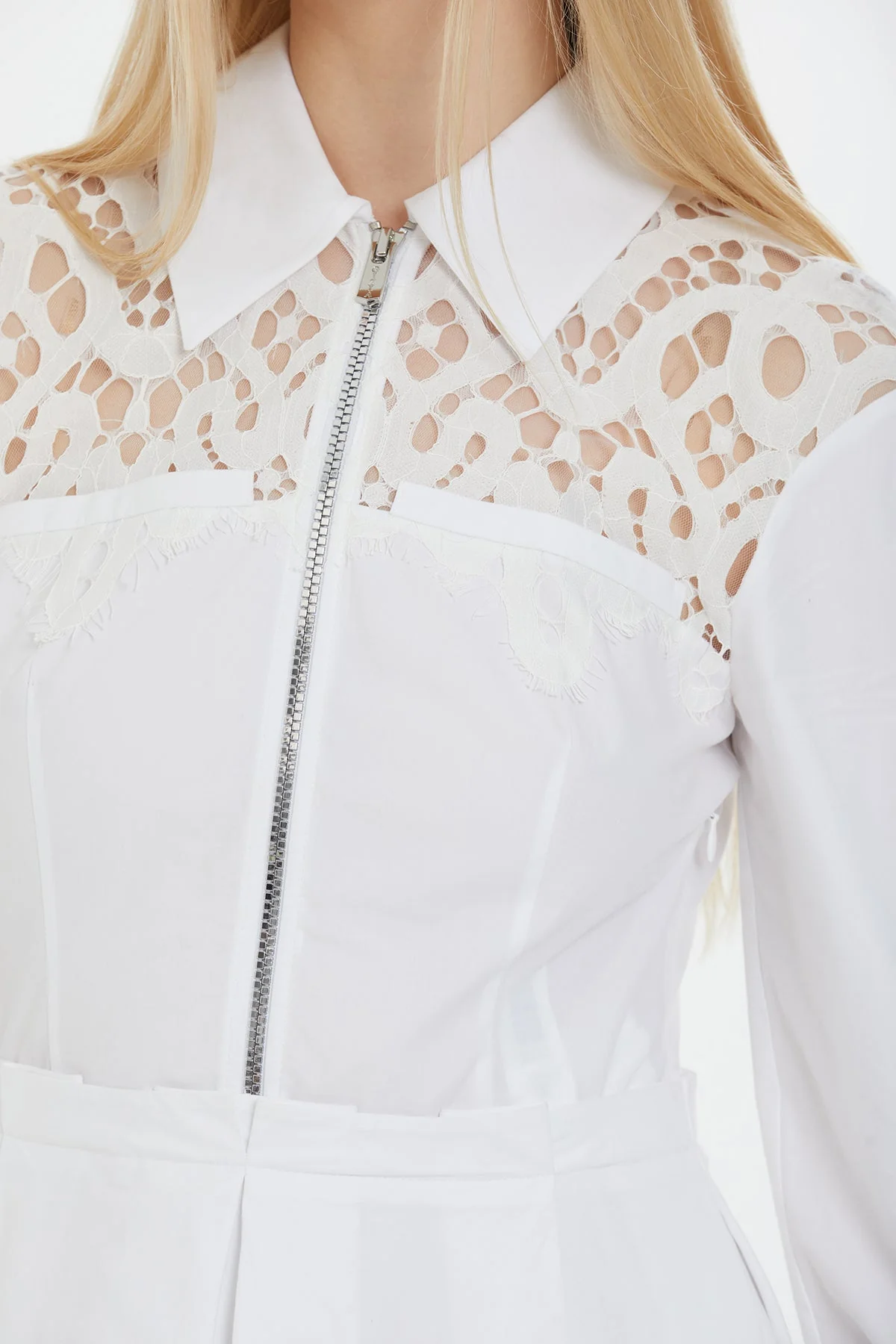 White Midi Zipper Detail Dress - Image 4