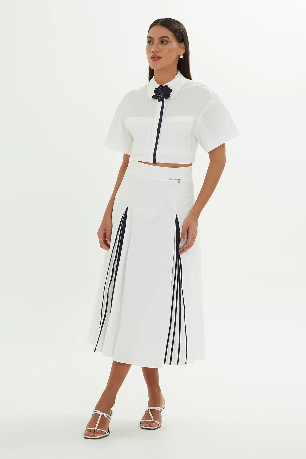 White Pleated Midi Skirt - Image 2