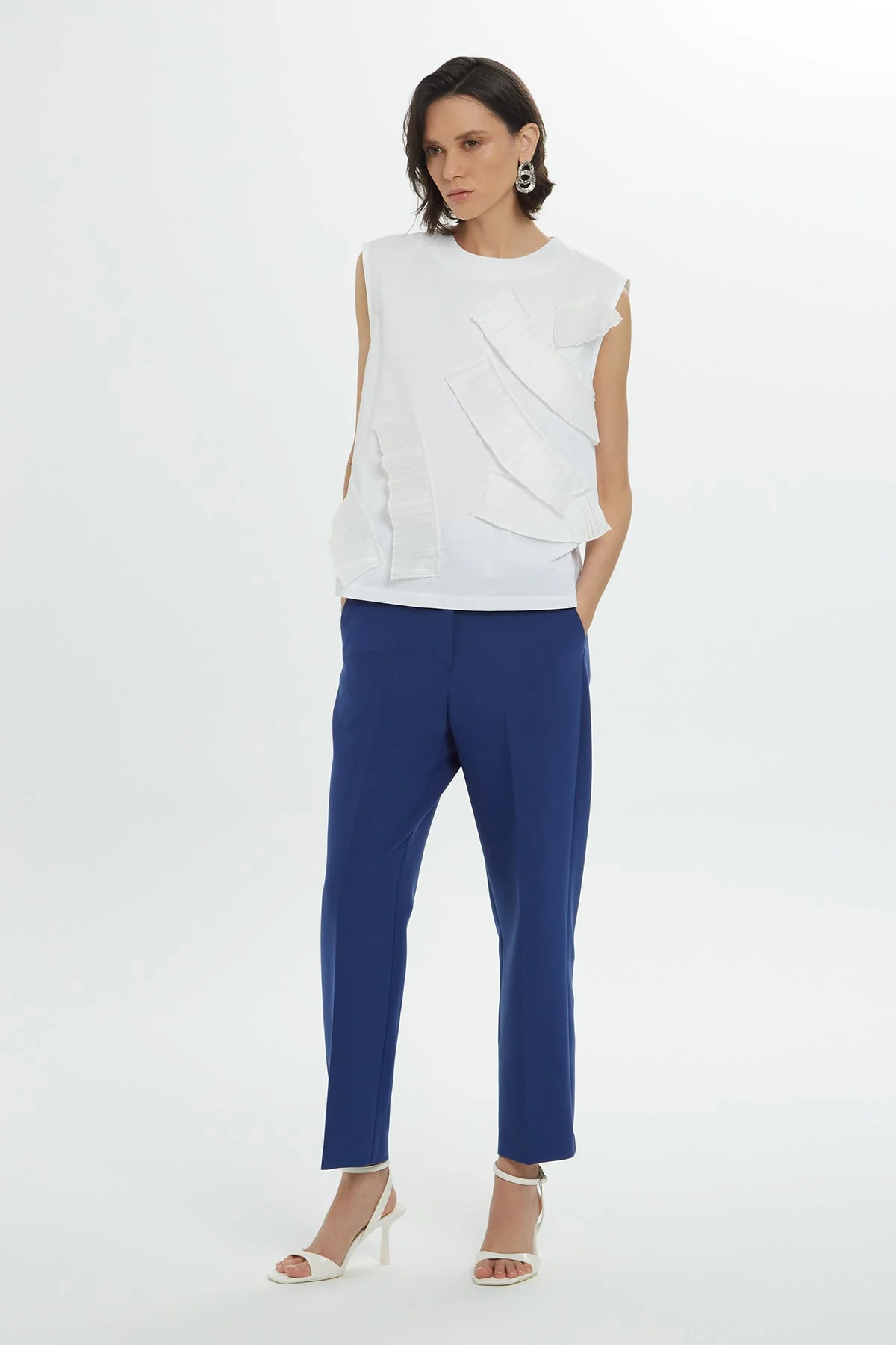 White Pleated Panel Sleeveless Blouse - Image 4