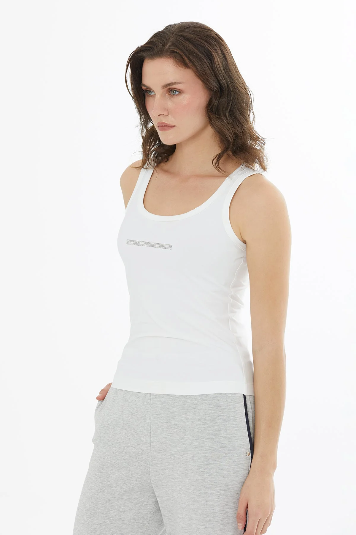 White Printed Front Classic Tank Top - Image 3