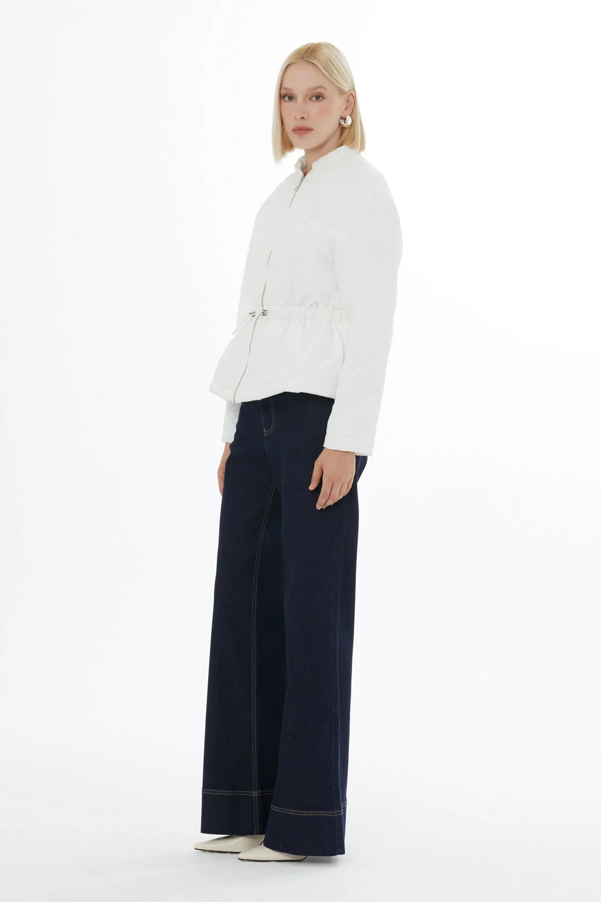White Quilted Jacket with Elastic Waistband - Image 4