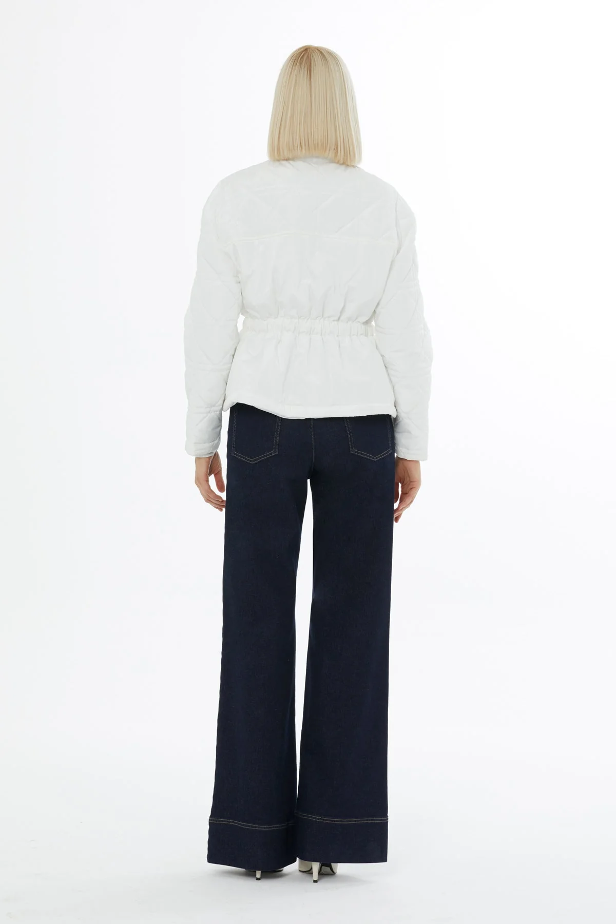 White Quilted Jacket with Elastic Waistband - Image 5