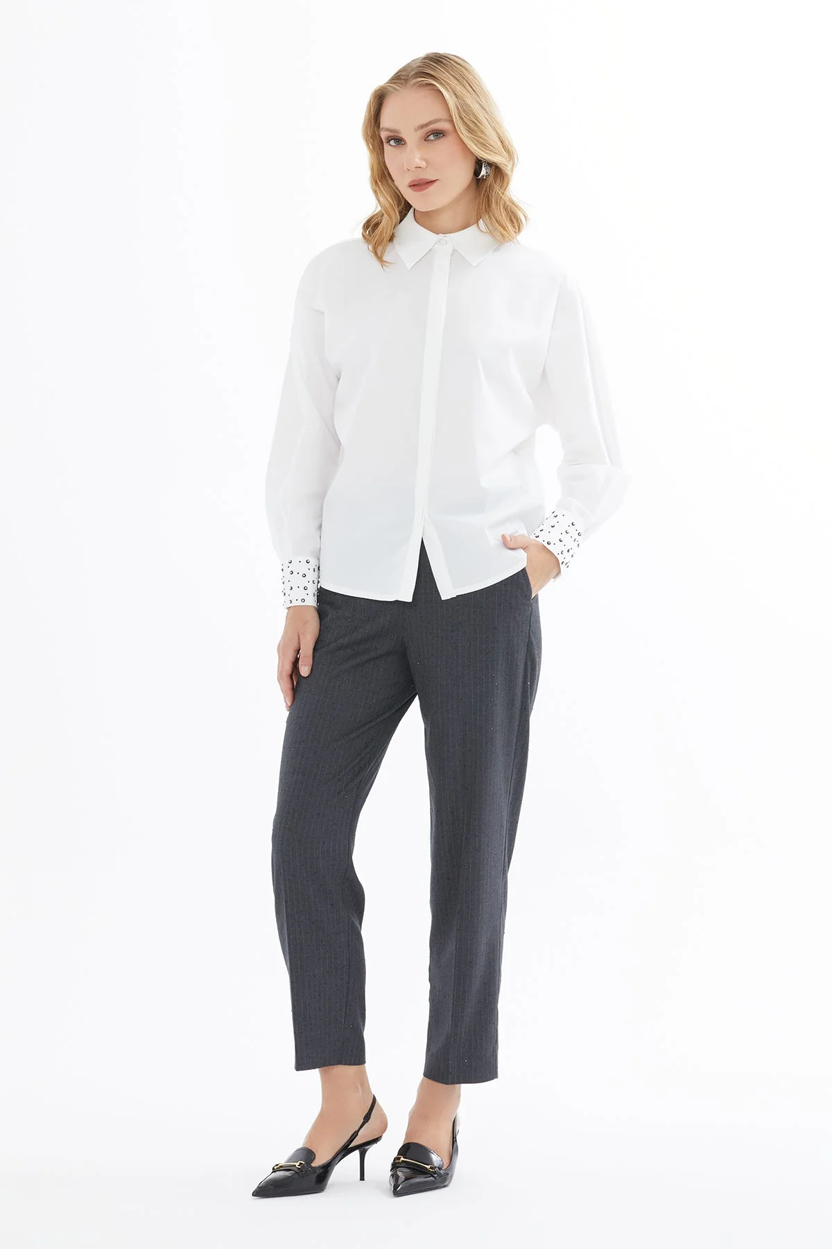 White Shirt with Embroidered Sleeves