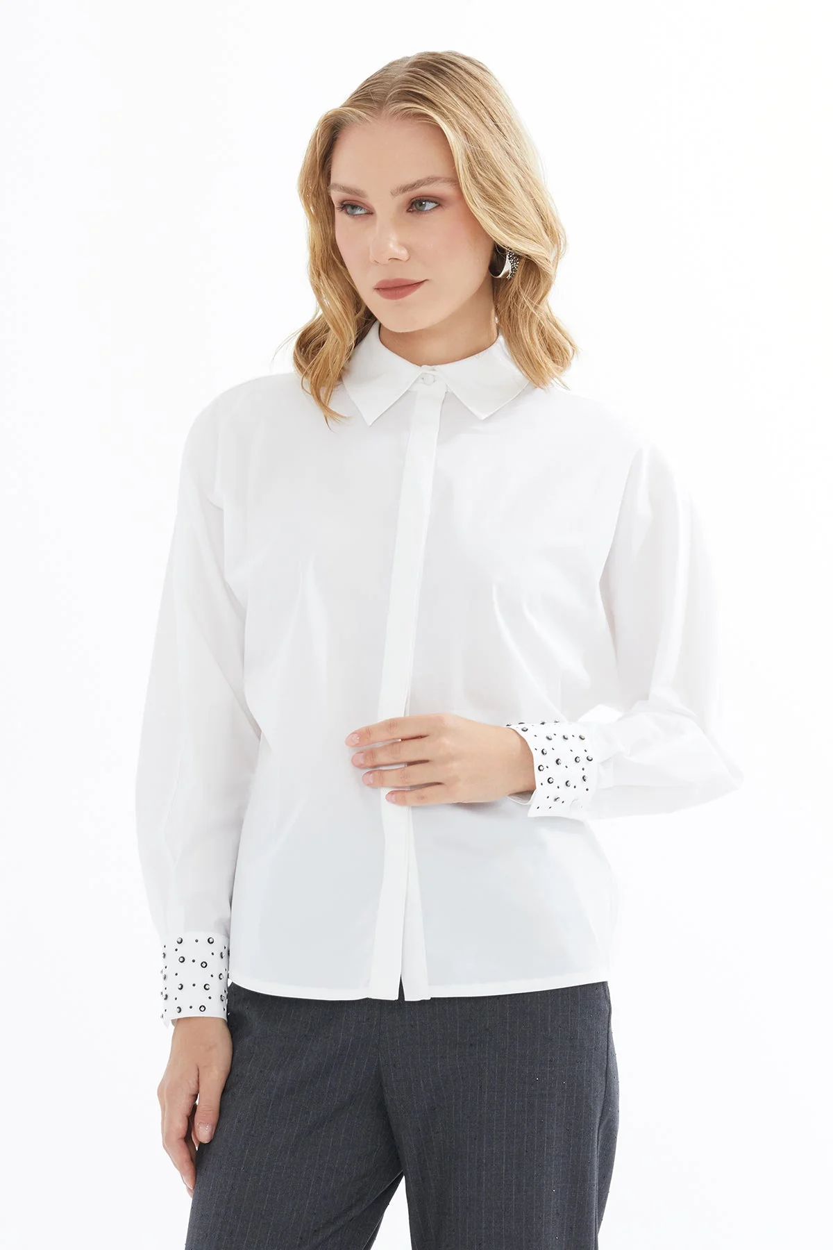 White Shirt with Embroidered Sleeves - Image 2