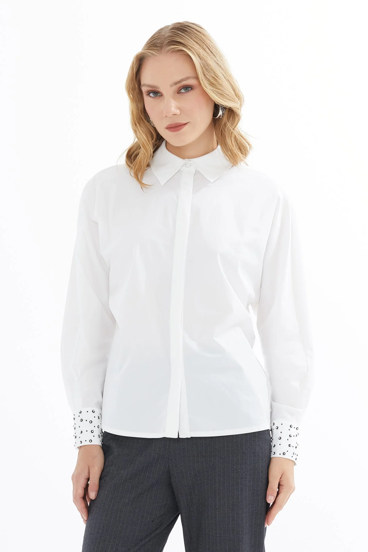 White Shirt with Embroidered Sleeves - Image 3