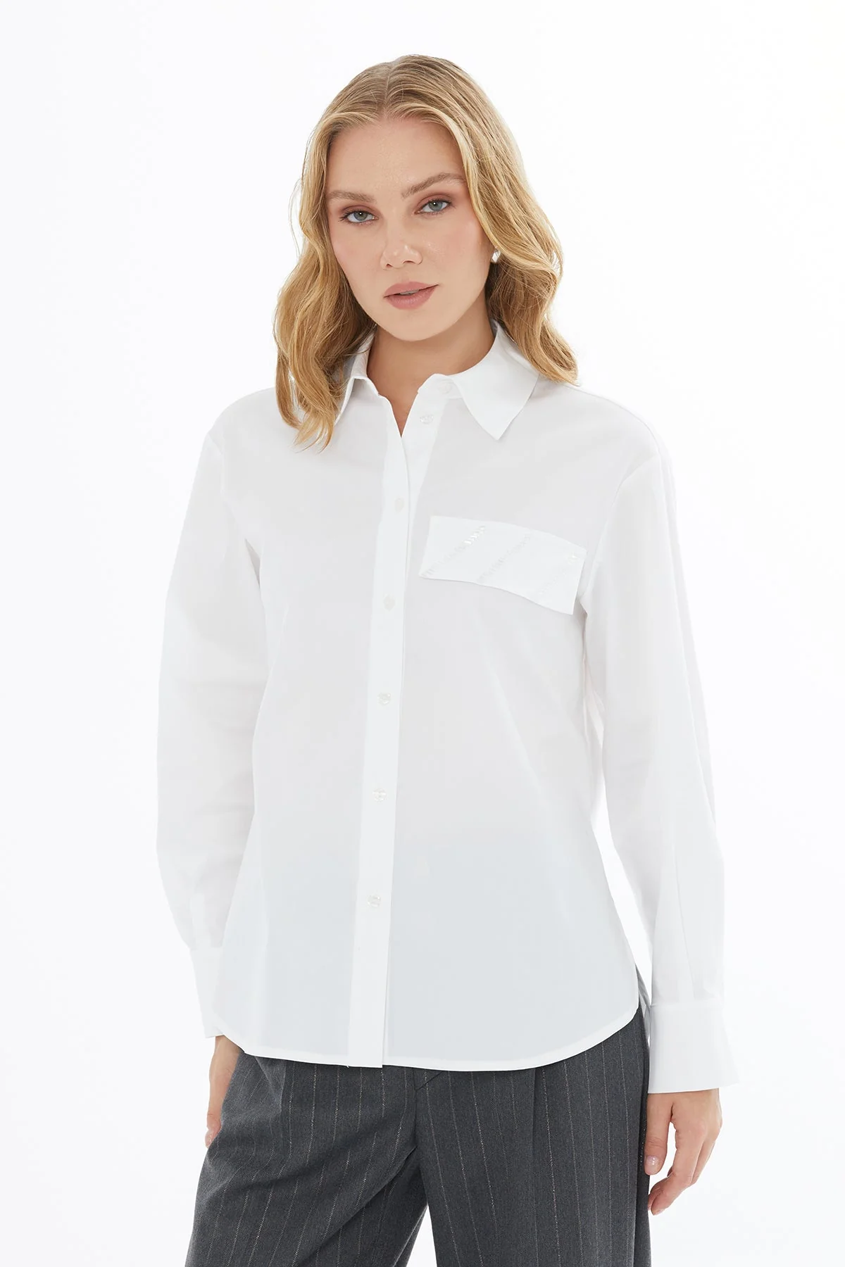 White Shirt with Pocket Detail - Image 3