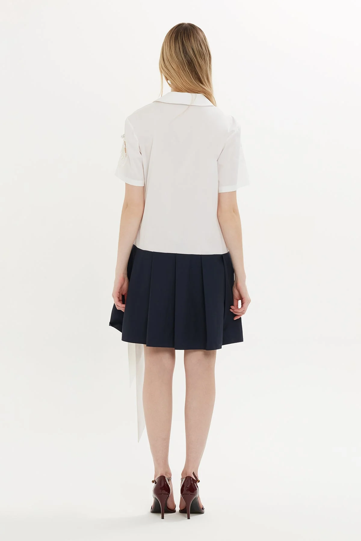 White Short Dress with Embroidered Sleeves - Image 5