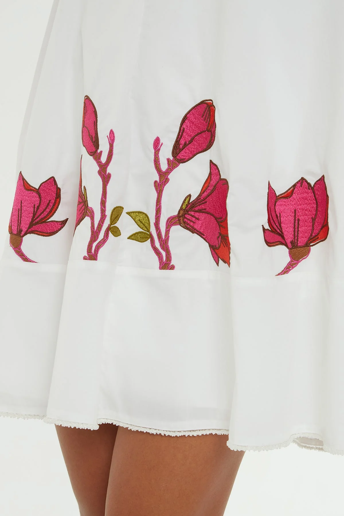 White Short Dress with Pink Embroidery - Image 2