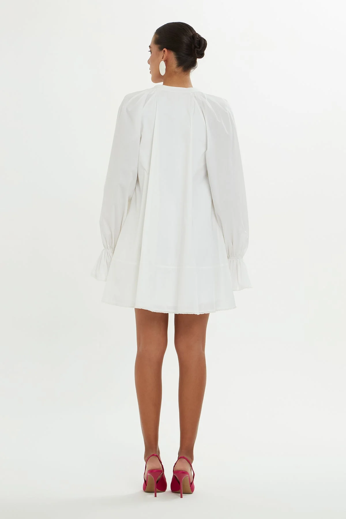 White Short Dress with Pink Embroidery - Image 5