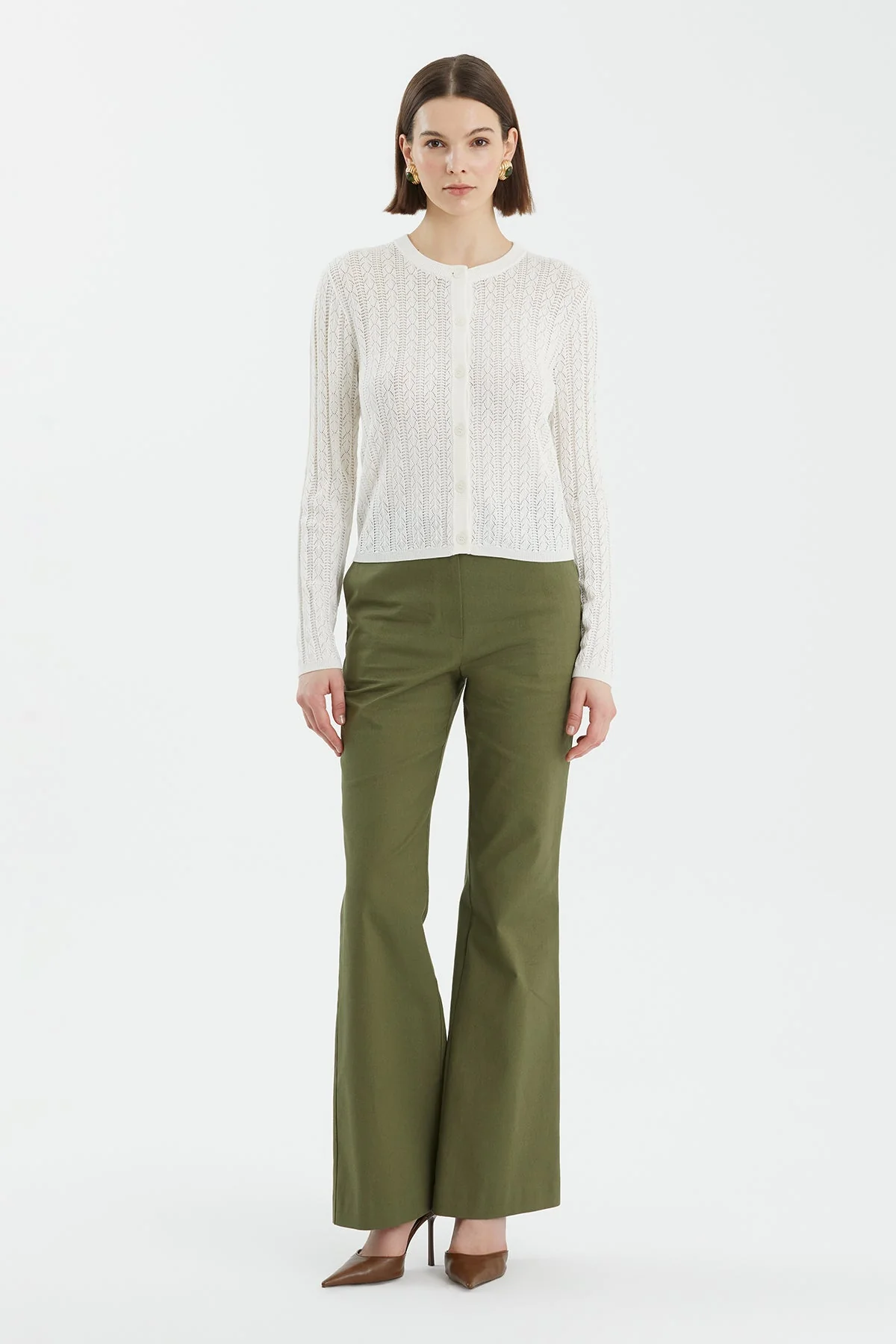 White Silk-Blend Buttoned Knit
