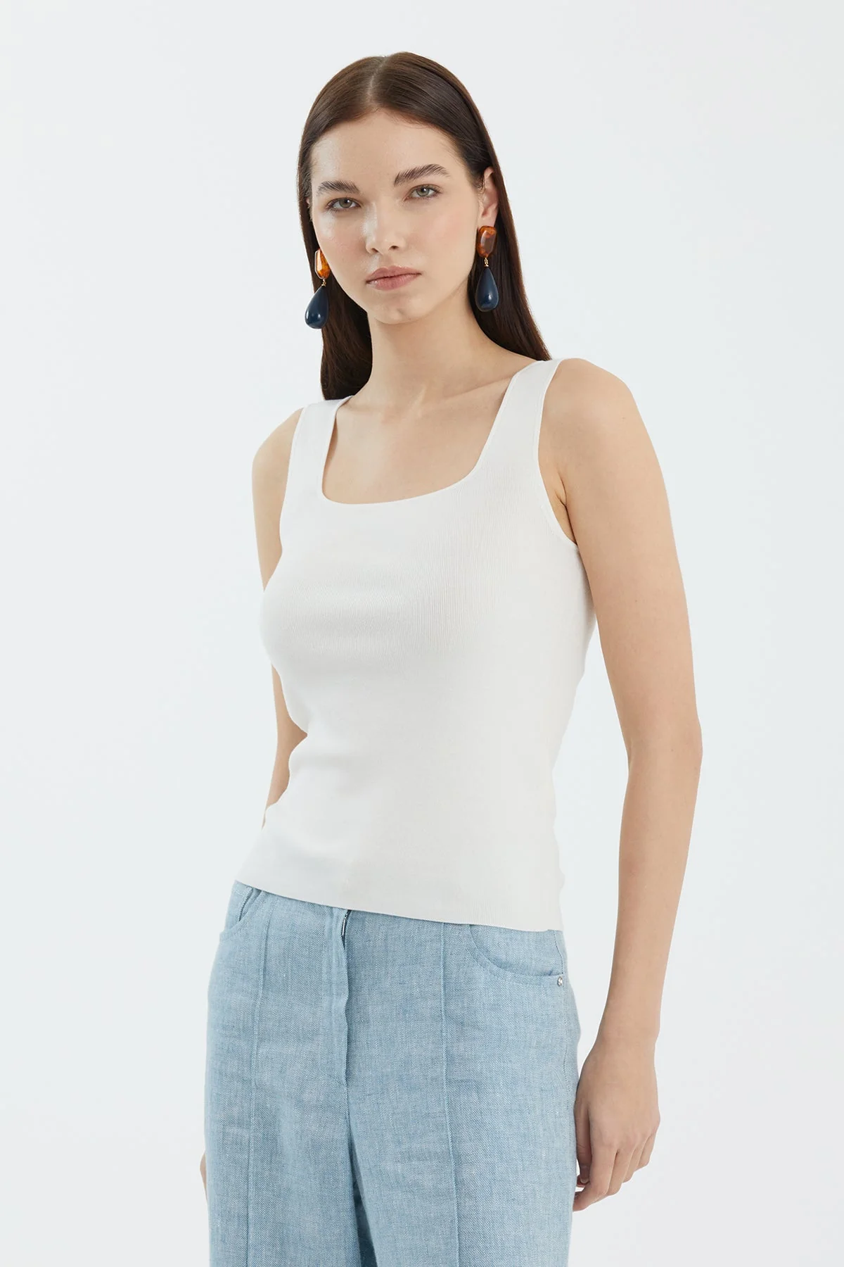 White Silk Blend Strap Knit - Image 2