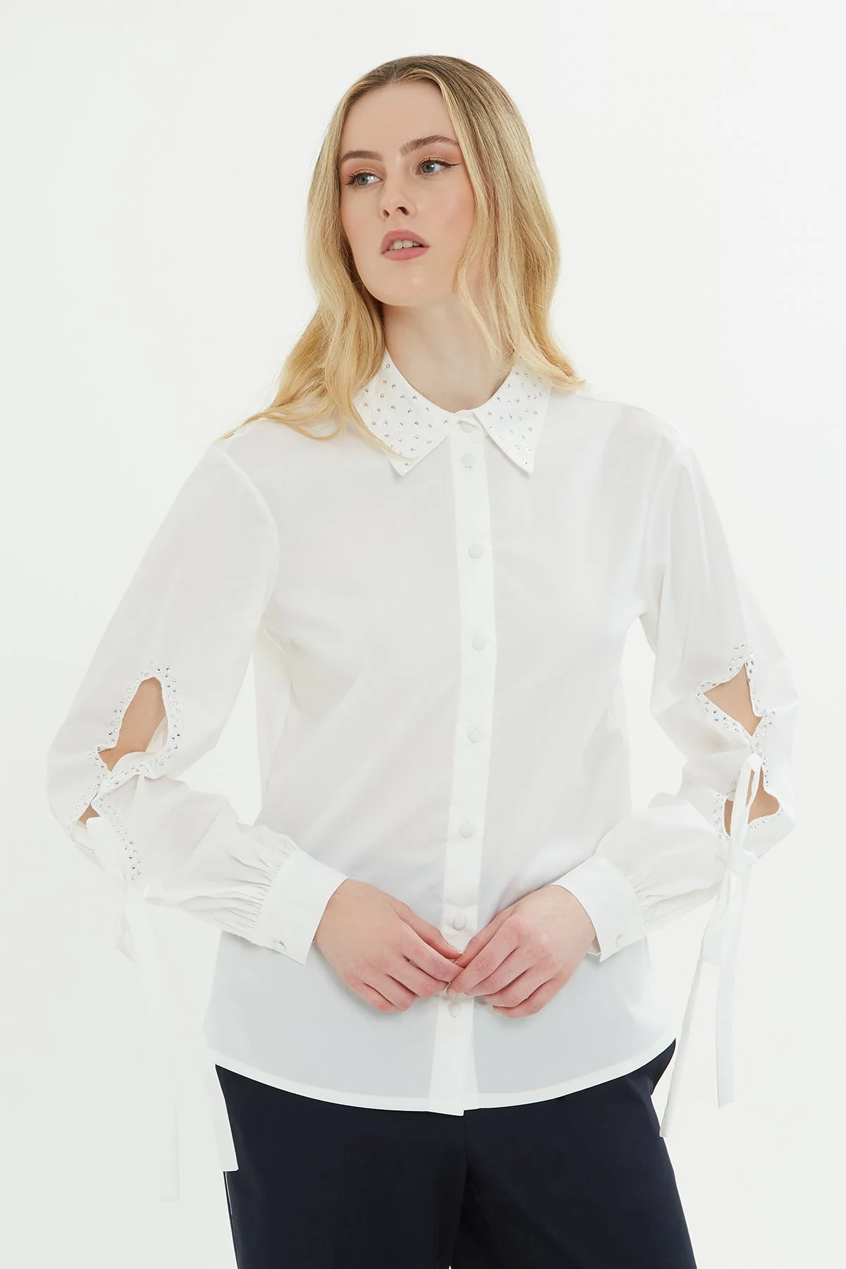 White Sleeve-Detail Shirt - Image 3