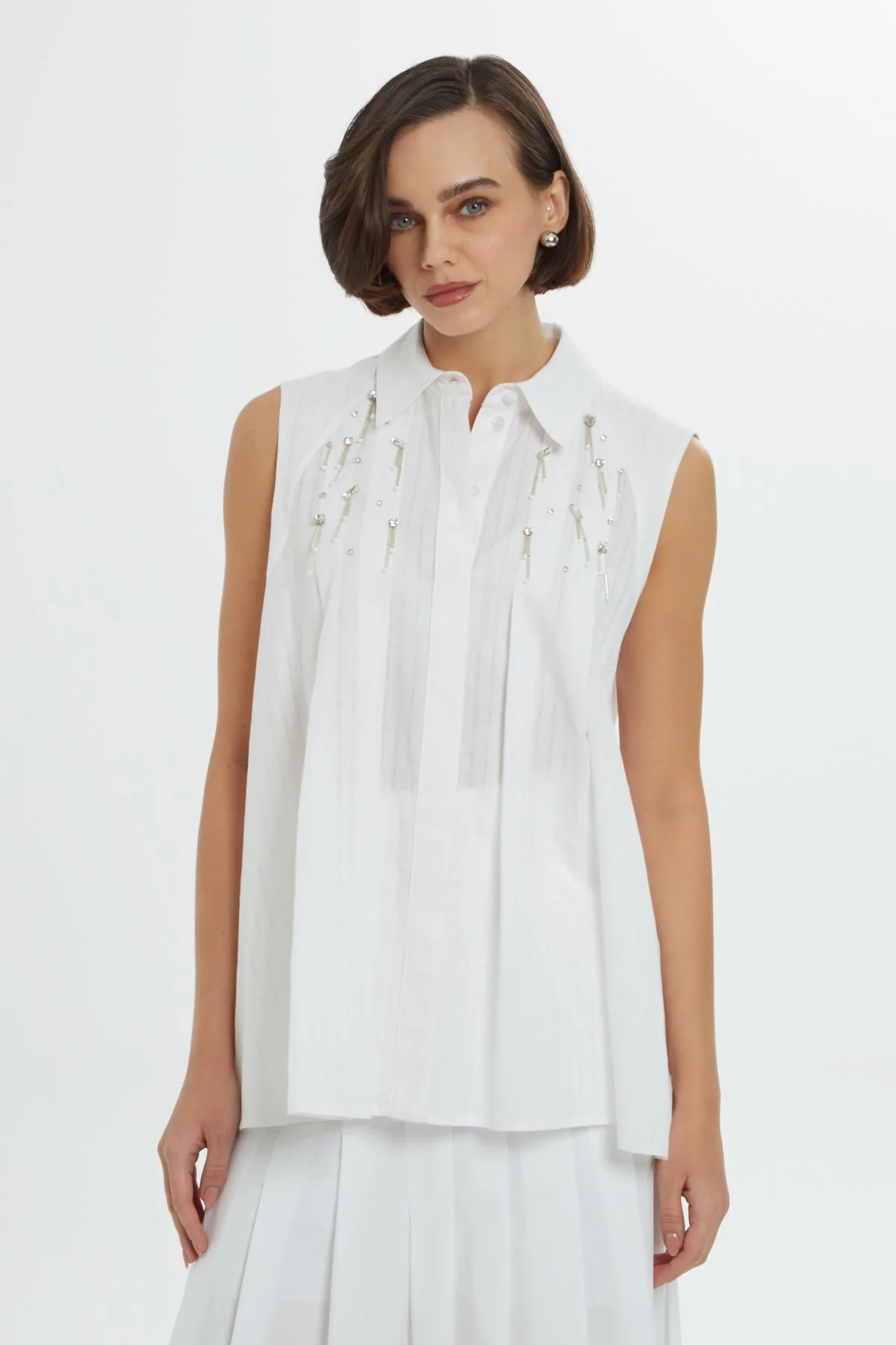 White Stone-Embellished Shirt