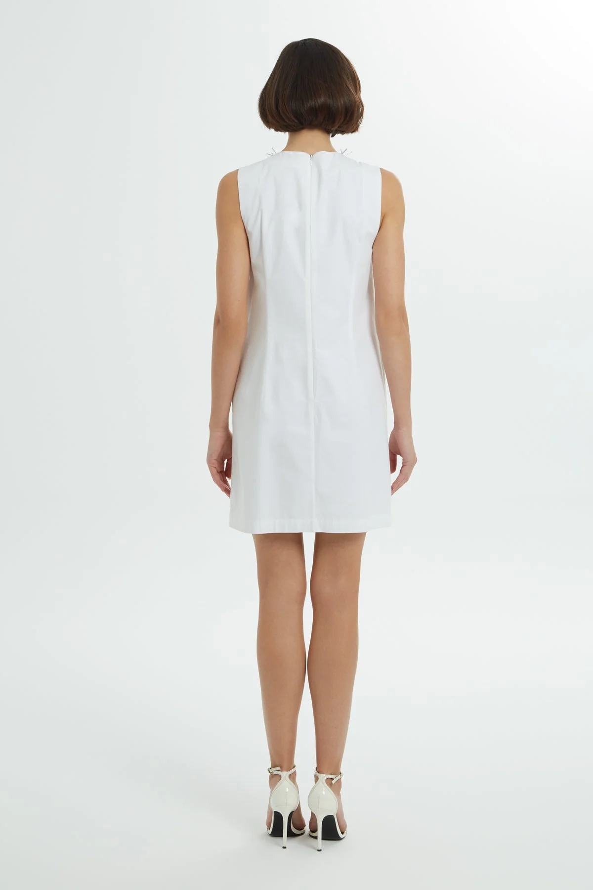 White Stone-Embellished Short Dress - Image 4