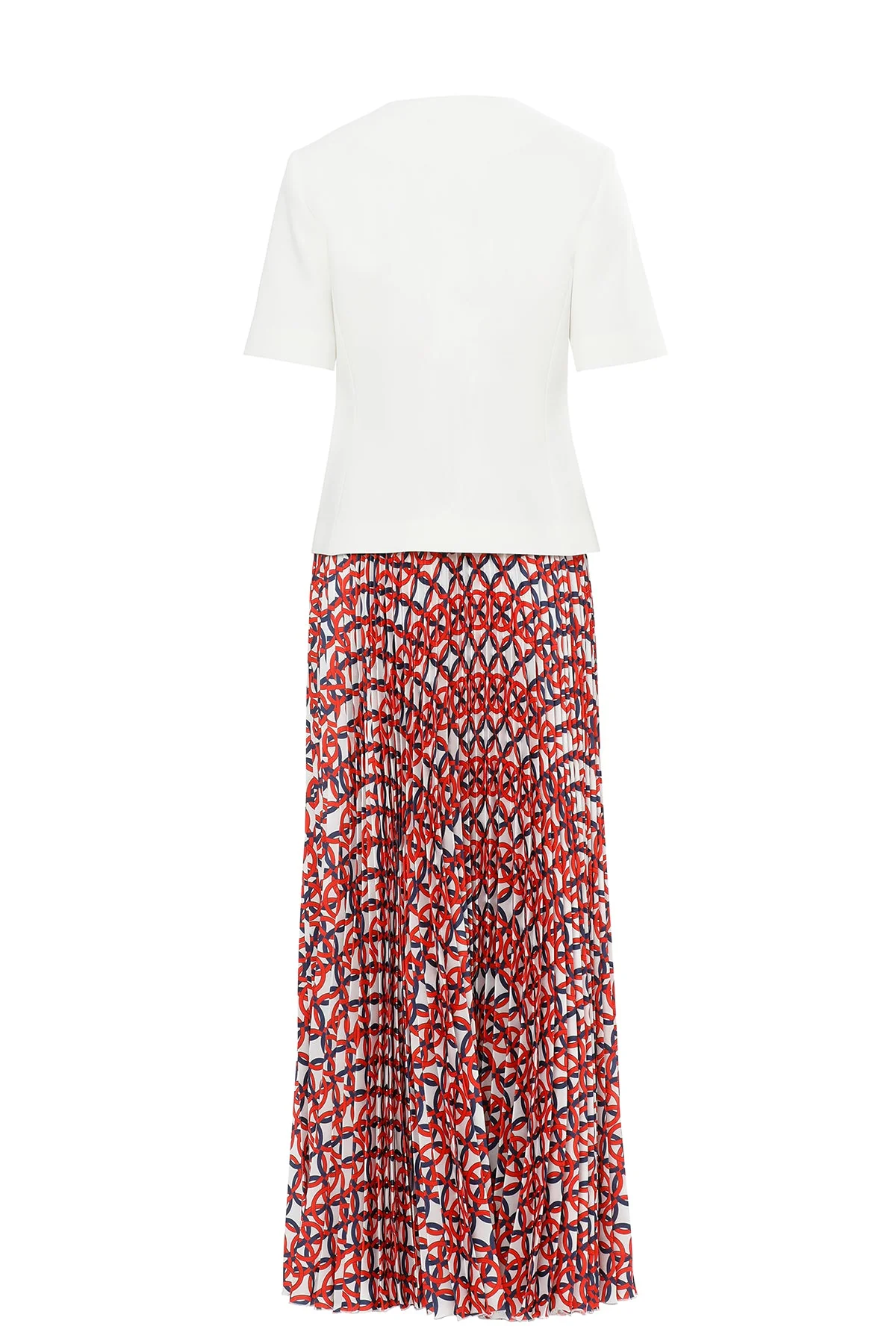 White Suit with Pleated Skirt Detail - Image 3