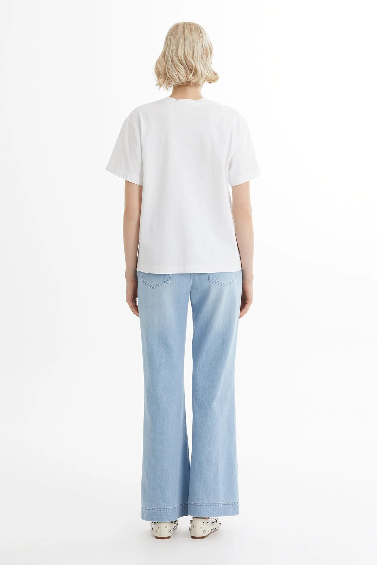 White T-Shirt with Beaded Pocket Flap Detail - Image 4