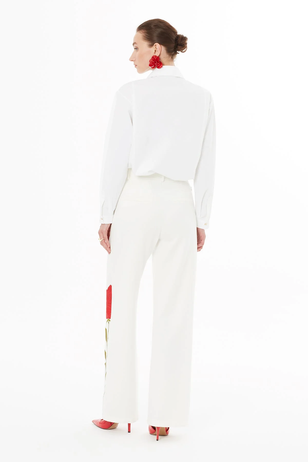 White Trousers with Rose Embroidery - Image 4