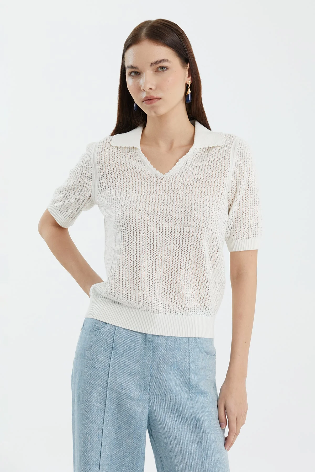 White Wool-Blend Polo Neck Knit - Image 2