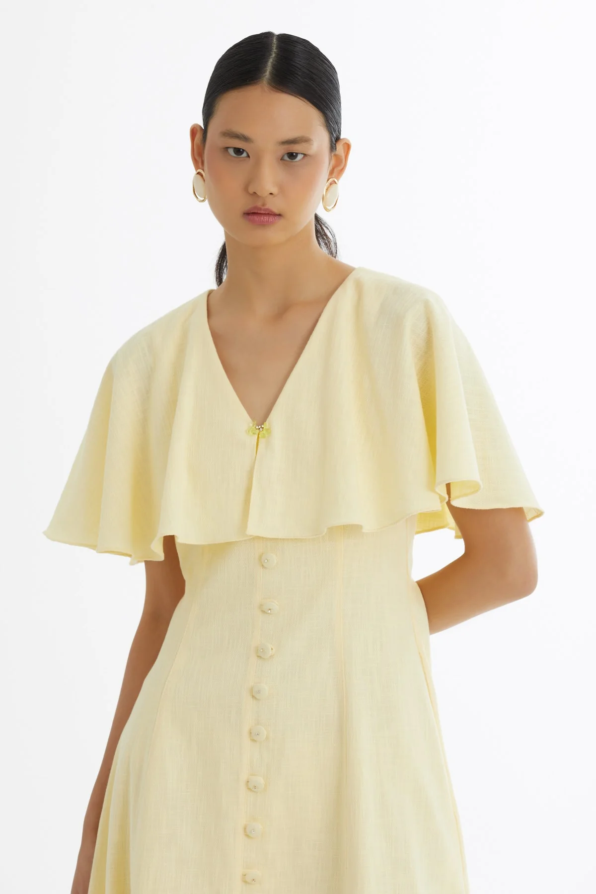 Yellow Cape-Detail Embroidered Dress - Image 2