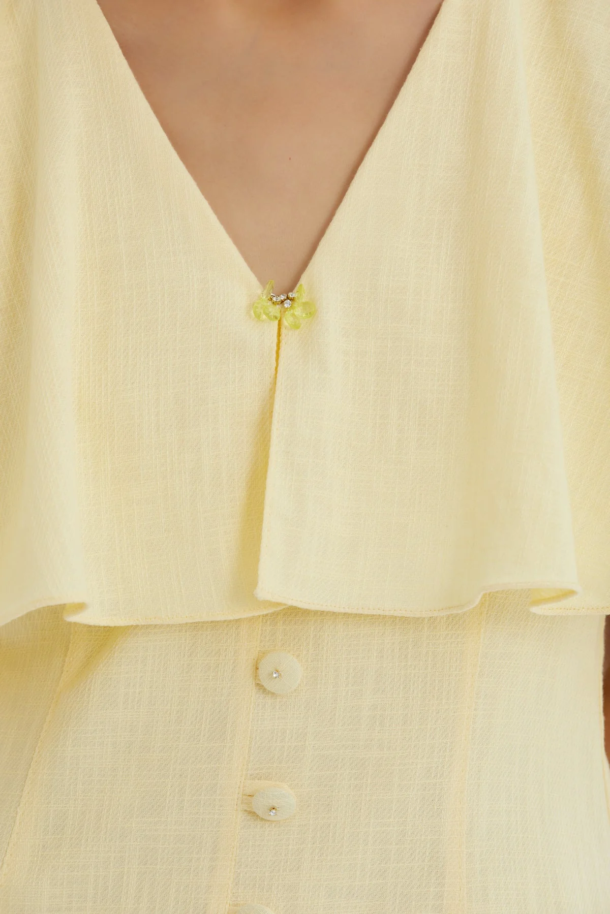 Yellow Cape-Detail Embroidered Dress - Image 3