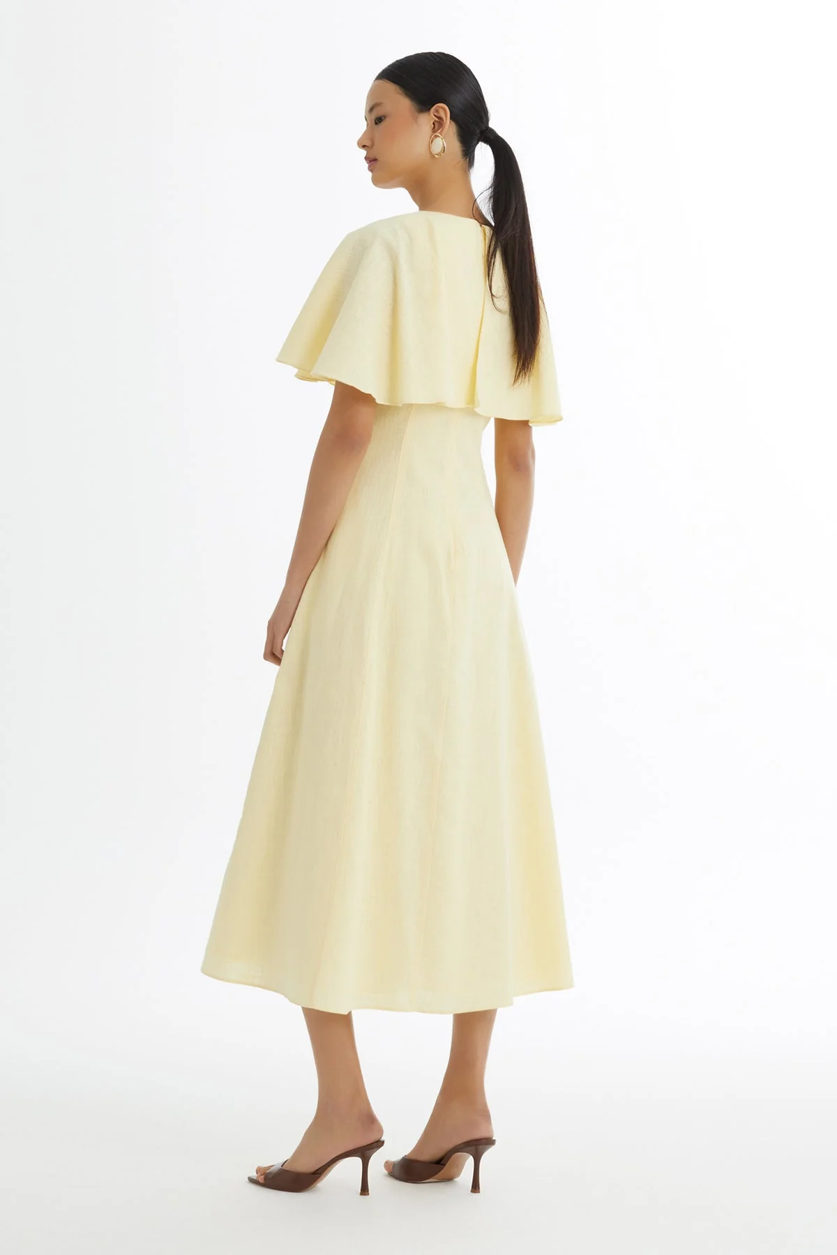 Yellow Cape-Detail Embroidered Dress - Image 4