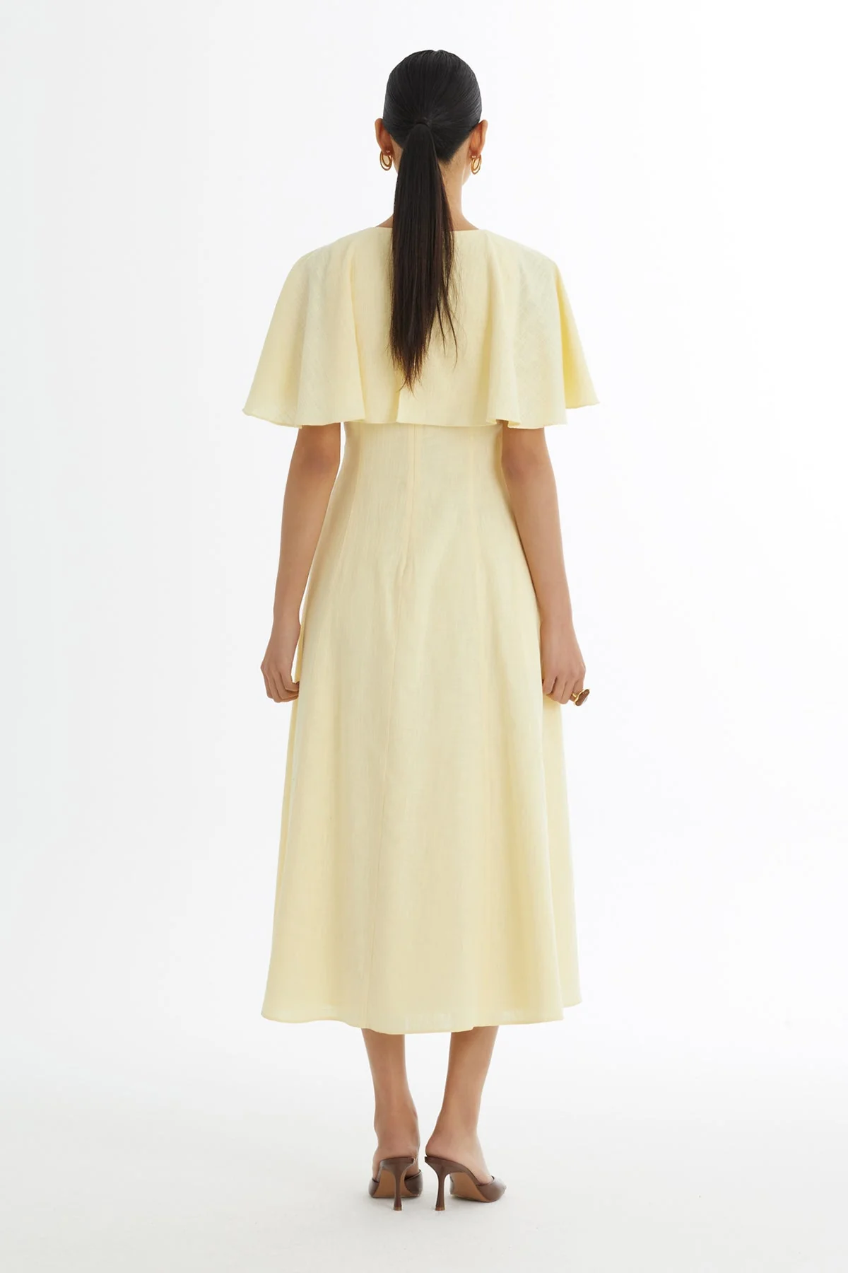 Yellow Cape-Detail Embroidered Dress - Image 5