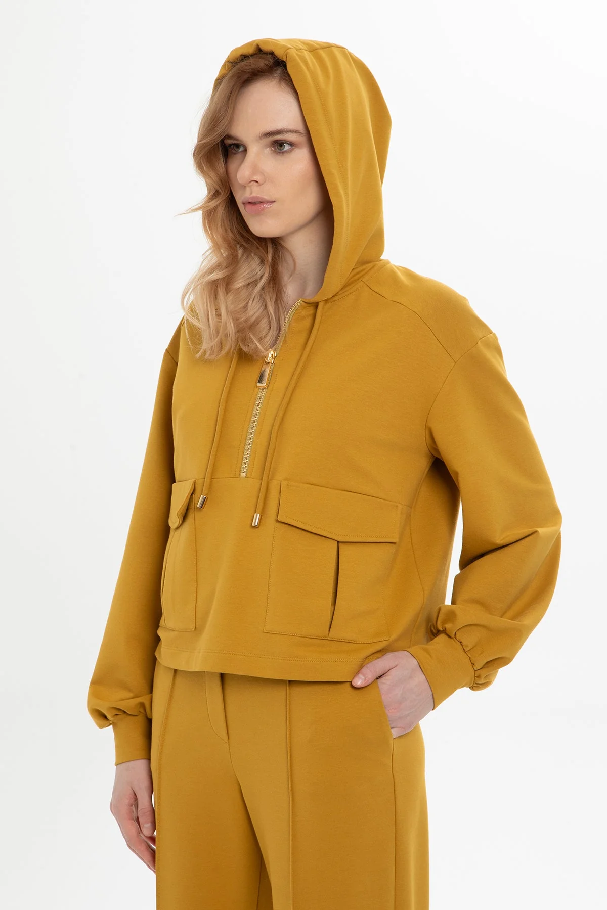Yellow Hooded Cargo-Pocket Tracksuit - Image 2