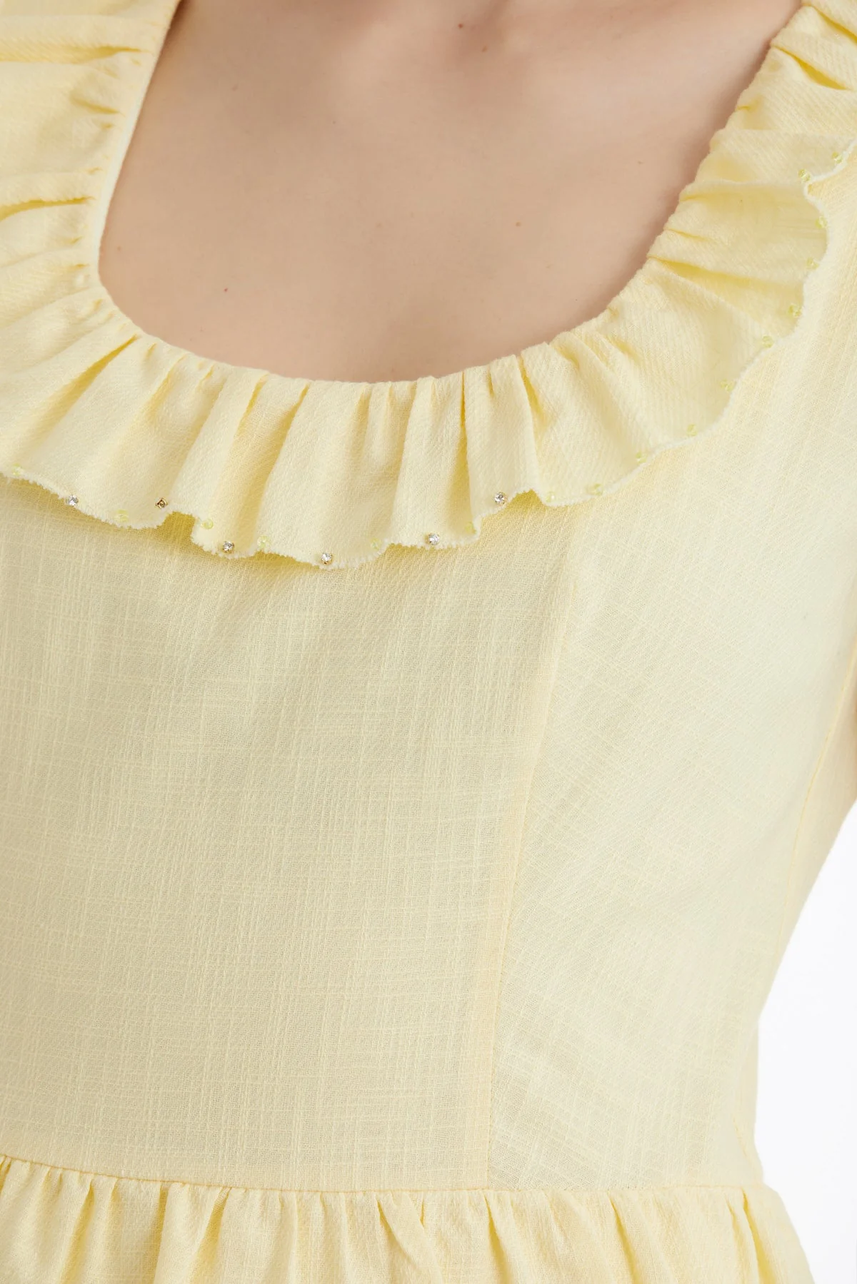 Yellow Ruffled Sleeveless Square-Neck Dress - Image 3