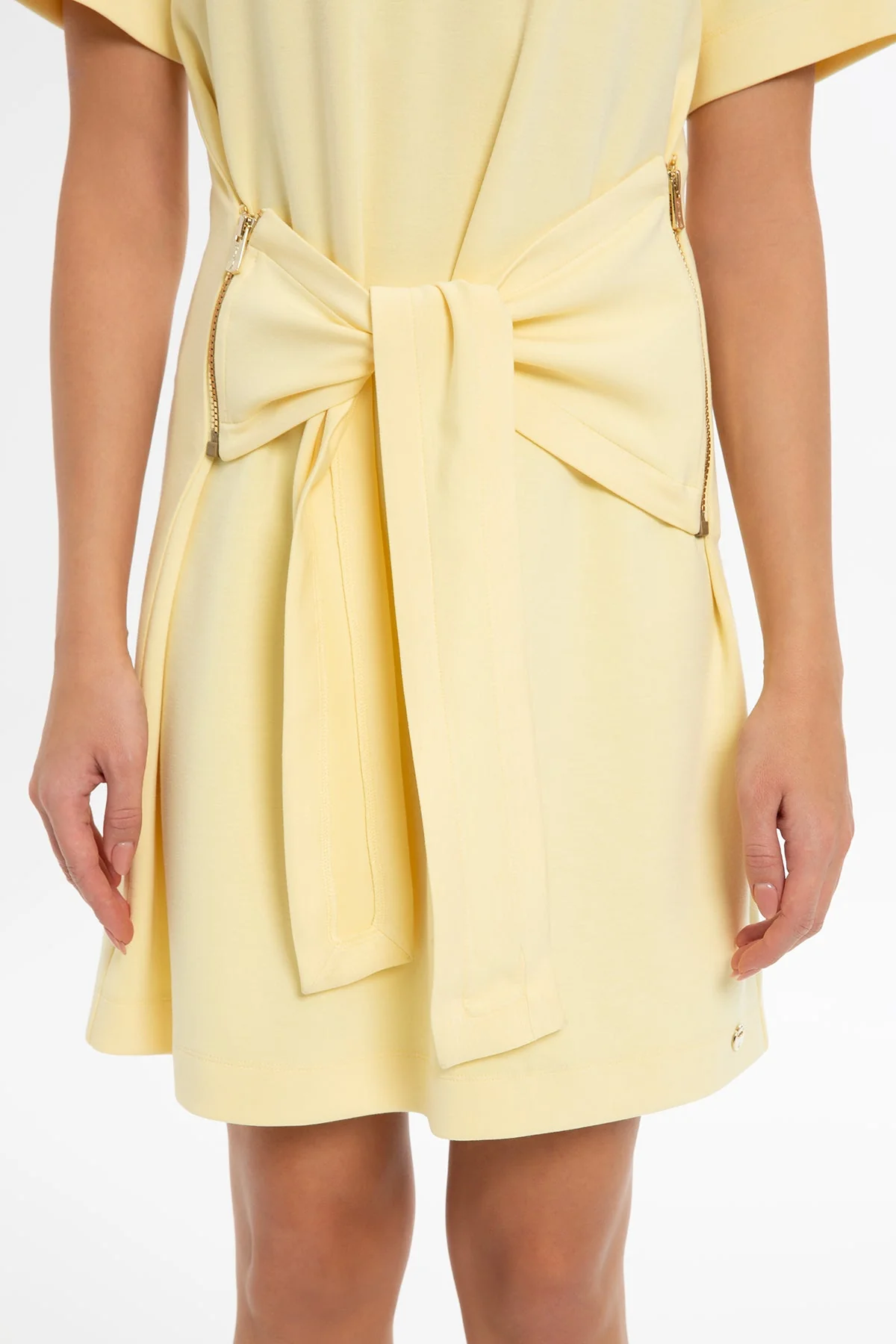 Yellow Short Dress with Belt Detail - Image 2