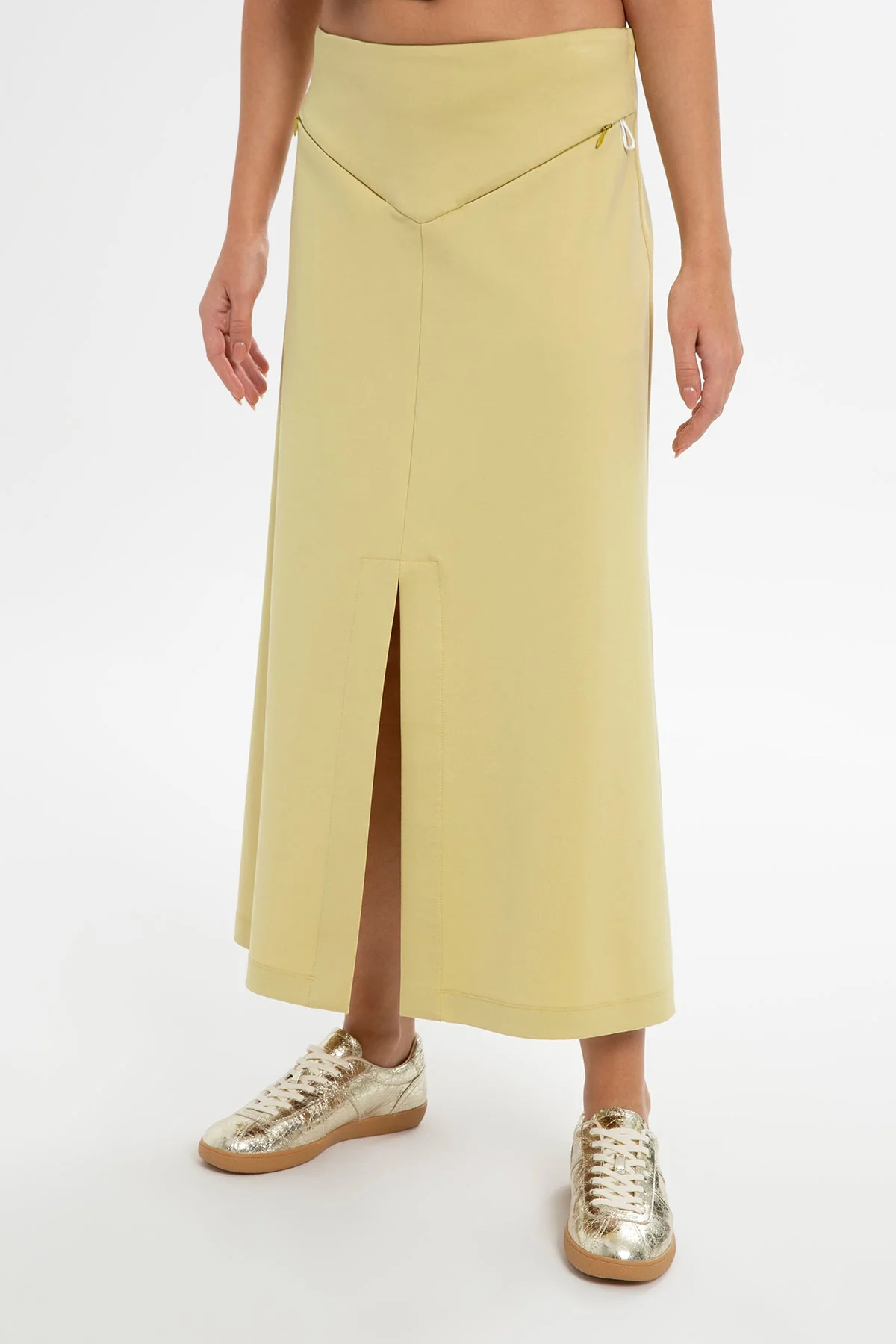 Yellow Slit-Detail Midi Skirt - Image 3