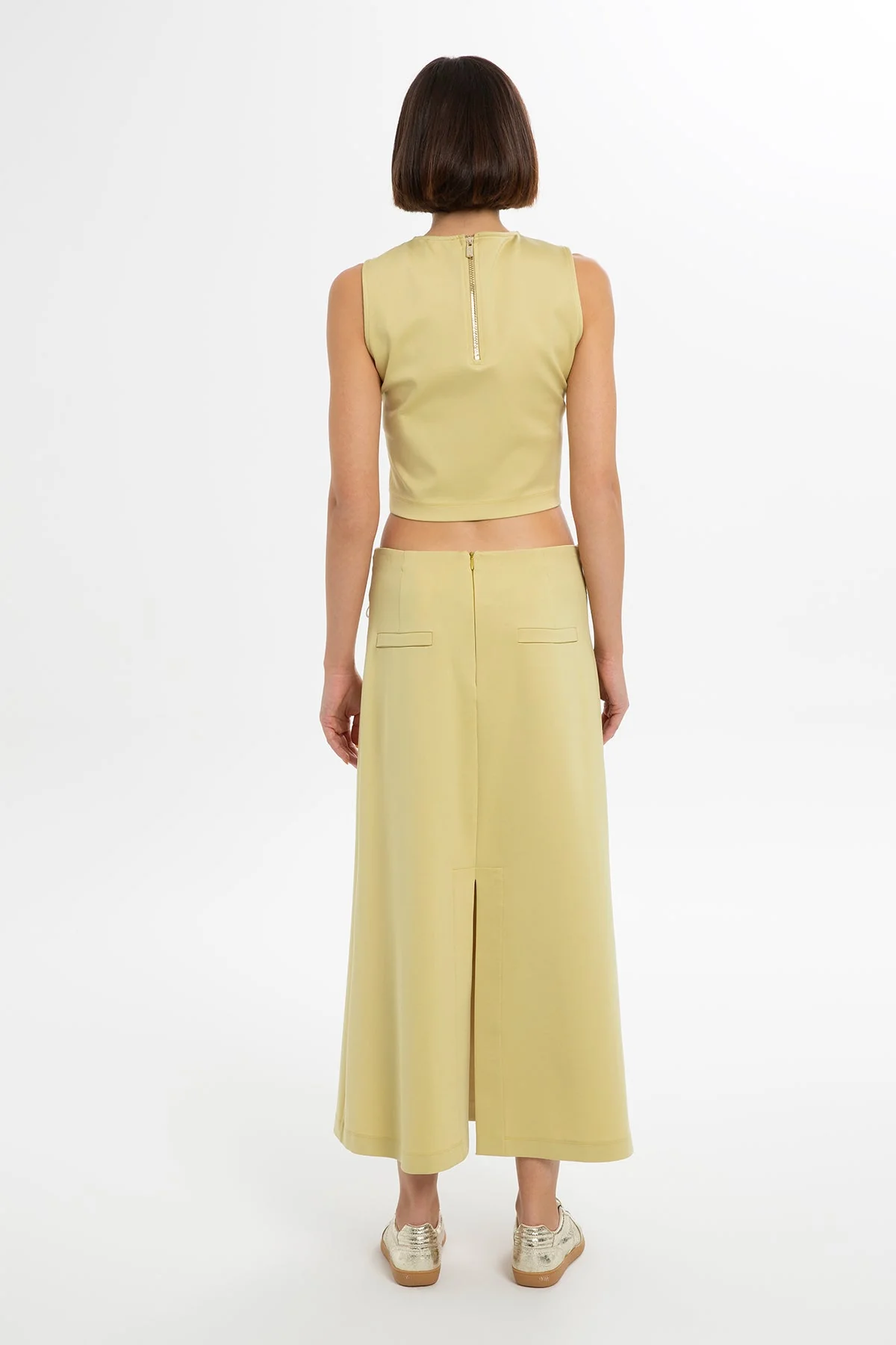 Yellow Slit-Detail Midi Skirt - Image 5