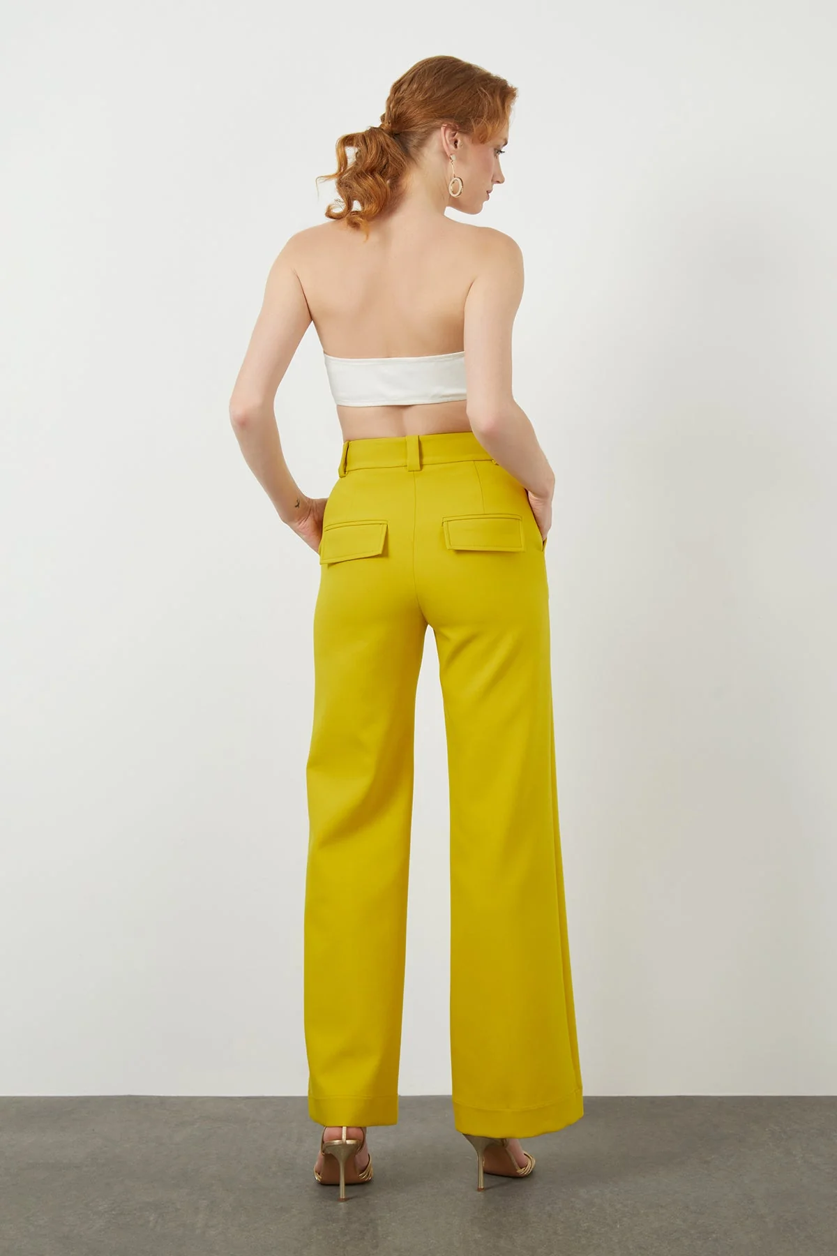 Yellow Wide-Leg Fabric Trousers - Image 3