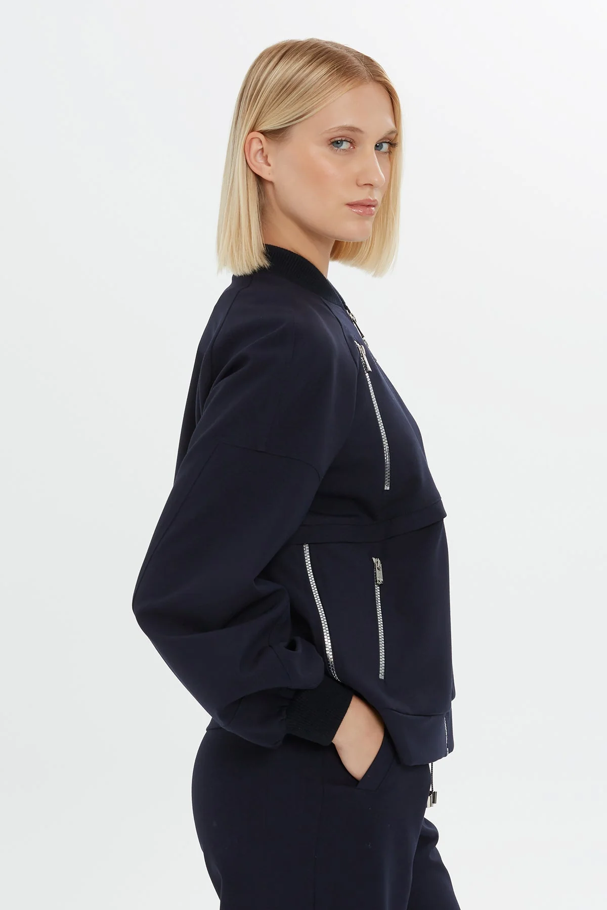 Zip-Detail Bomber Sweatshirt - Image 3