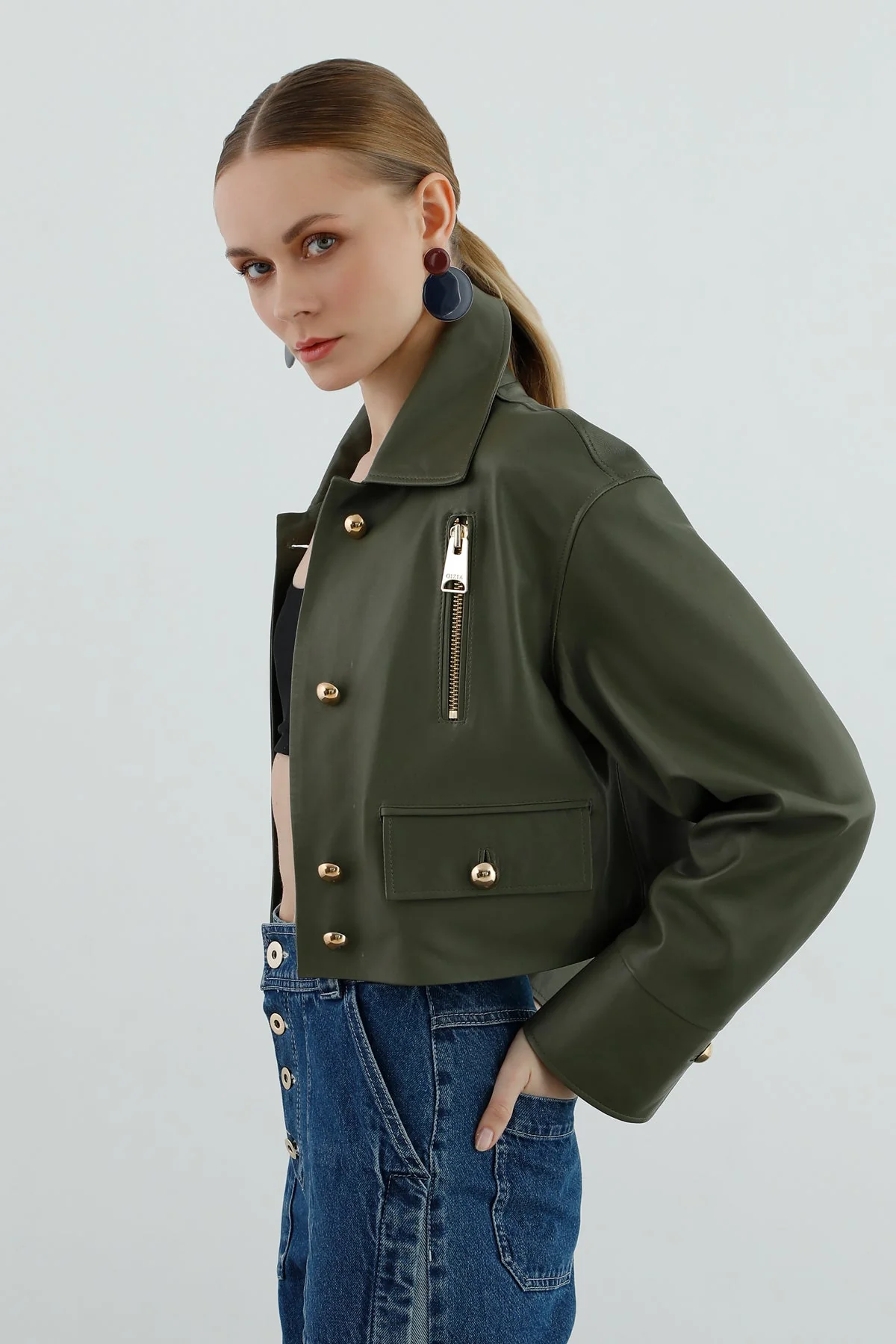 Zipper Closure Detail  Leather Jacket - Image 3
