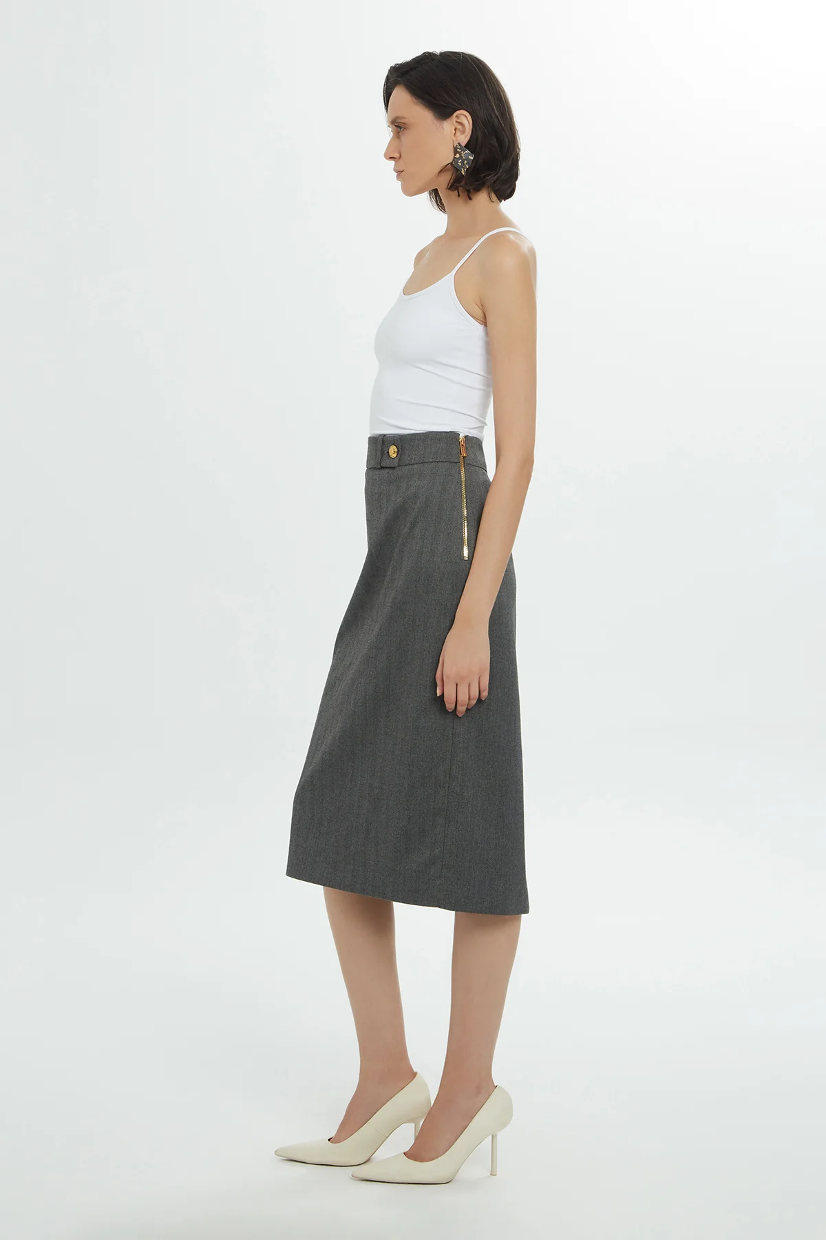 Zippered Midi Grey Pencil Skirt - Image 3