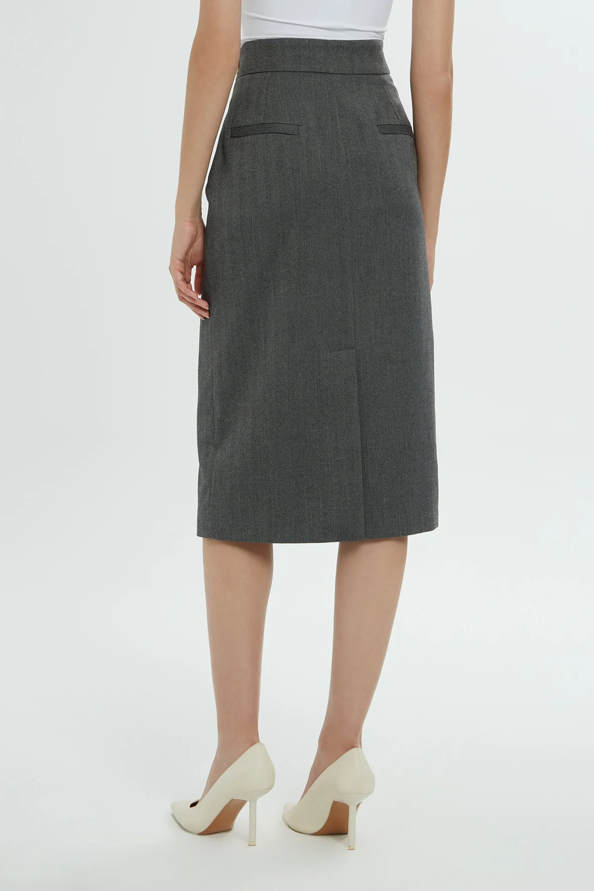 Zippered Midi Grey Pencil Skirt - Image 4